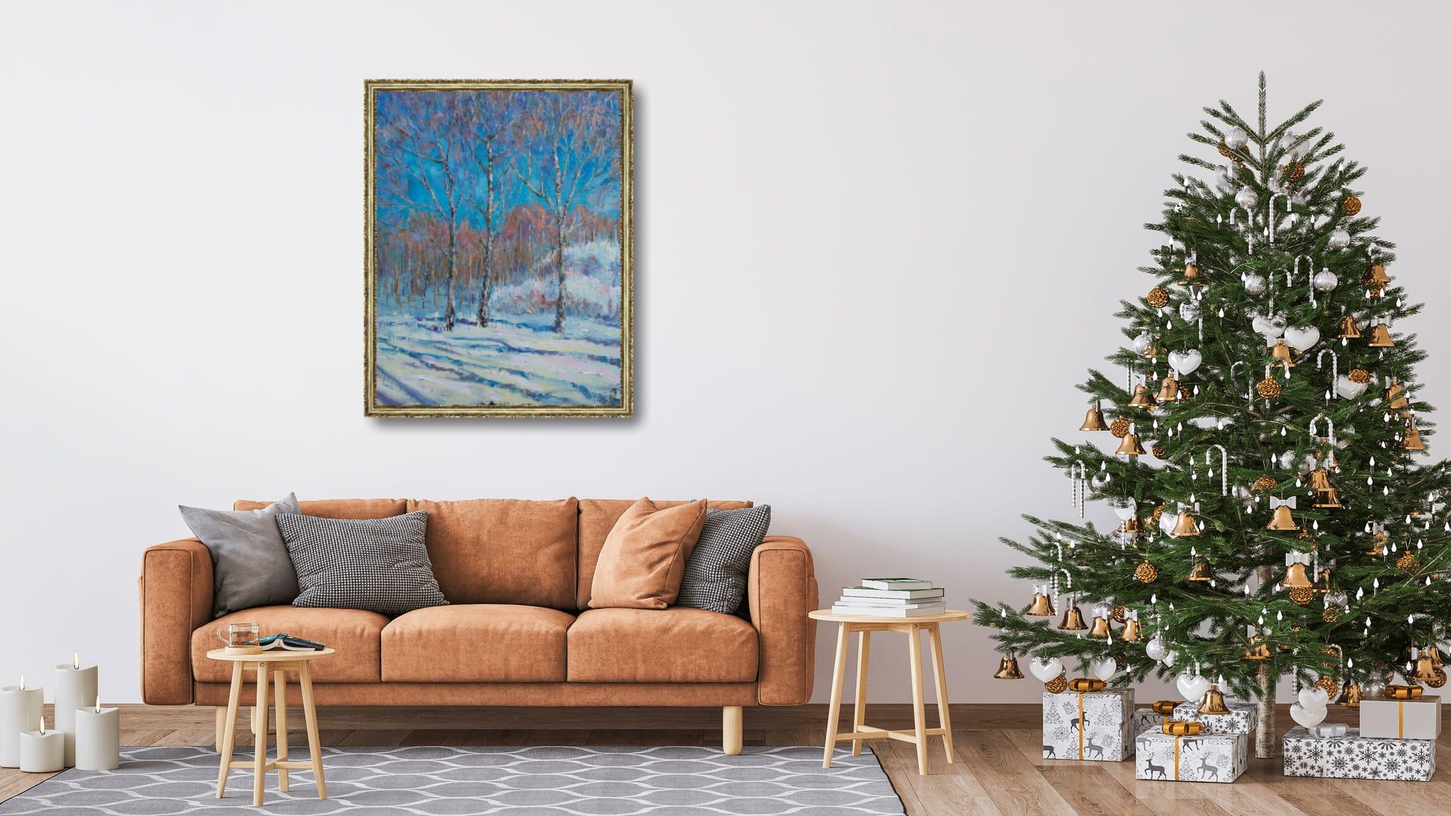 Spring Comes Soon. Landscape, impressionism, oil, winter, trees, vertical, large For Sale 15