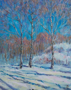 Spring Comes Soon. Landscape, impressionism, oil, winter, trees, vertical, large
