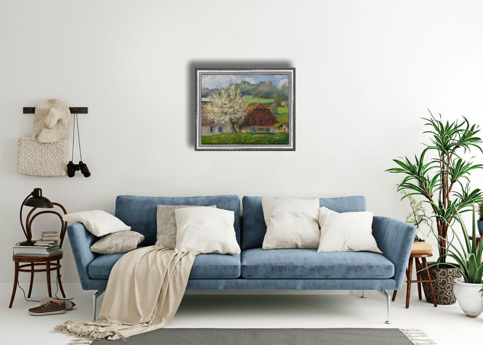 Spring Day in Gams. Mountain landscape, Alps, Switzerland. im Angebot 1