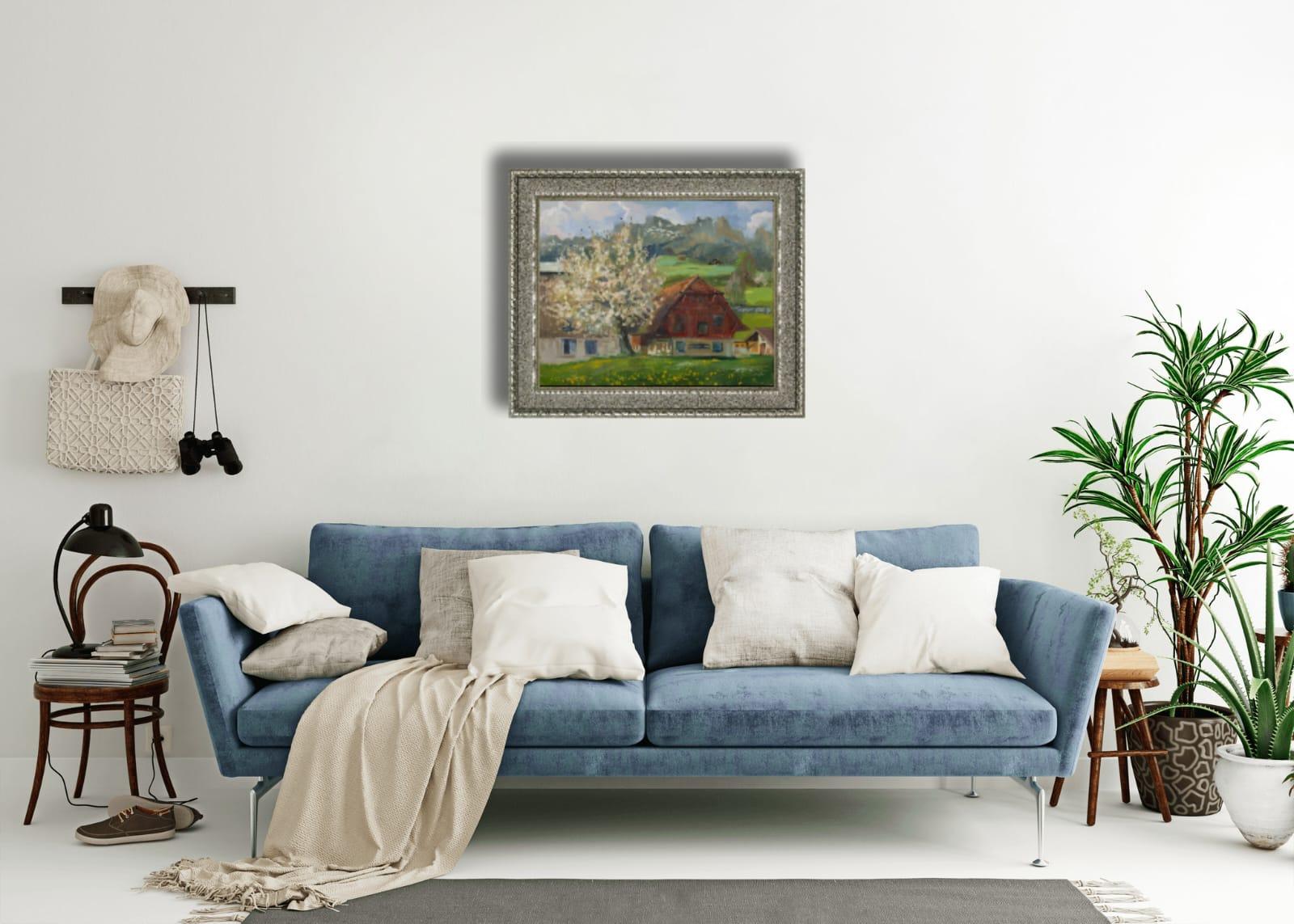 Spring Day in Gams. Mountain landscape, Alps, Switzerland. im Angebot 2