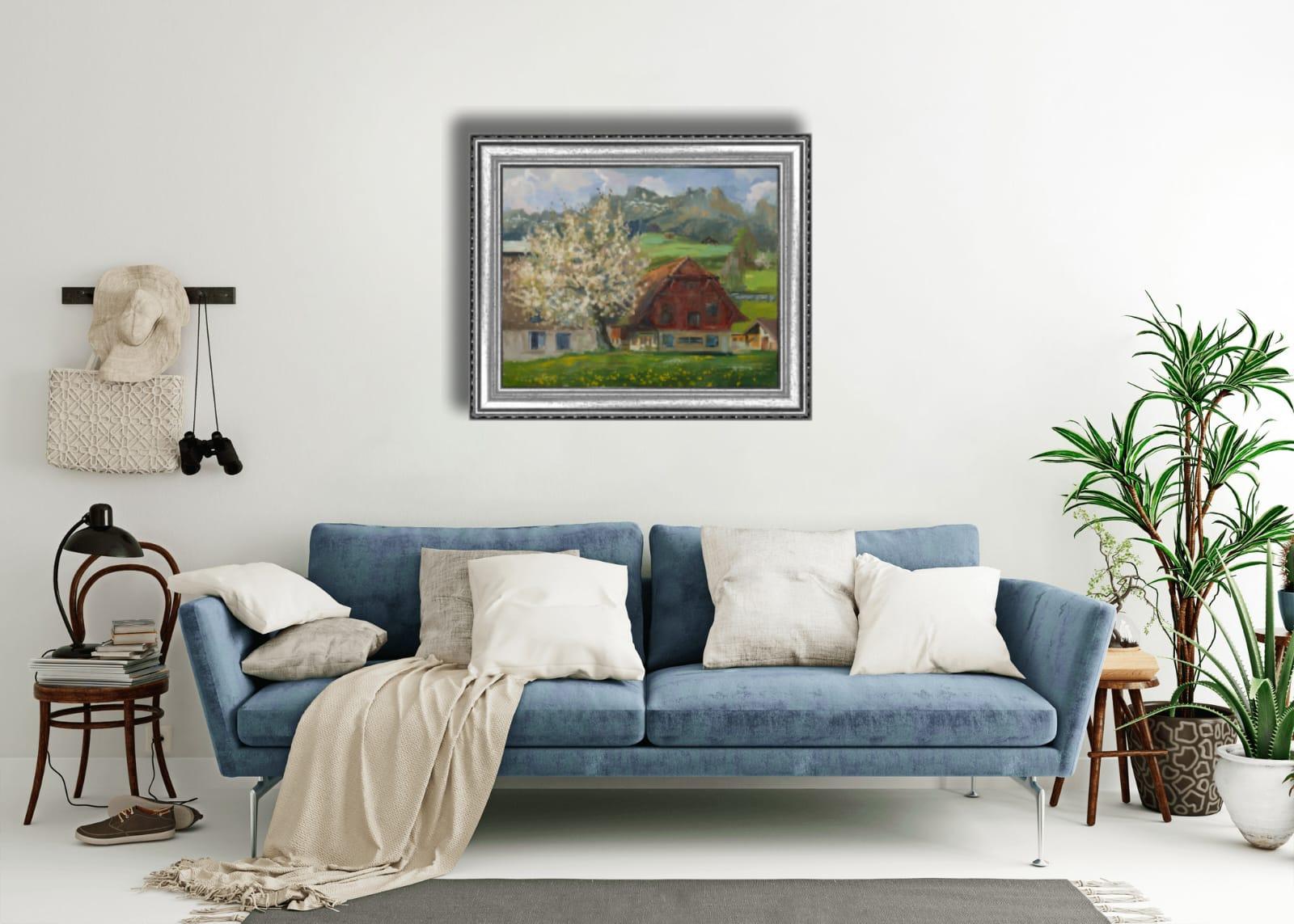 Spring Day in Gams. Mountain landscape, Alps, Switzerland. im Angebot 3