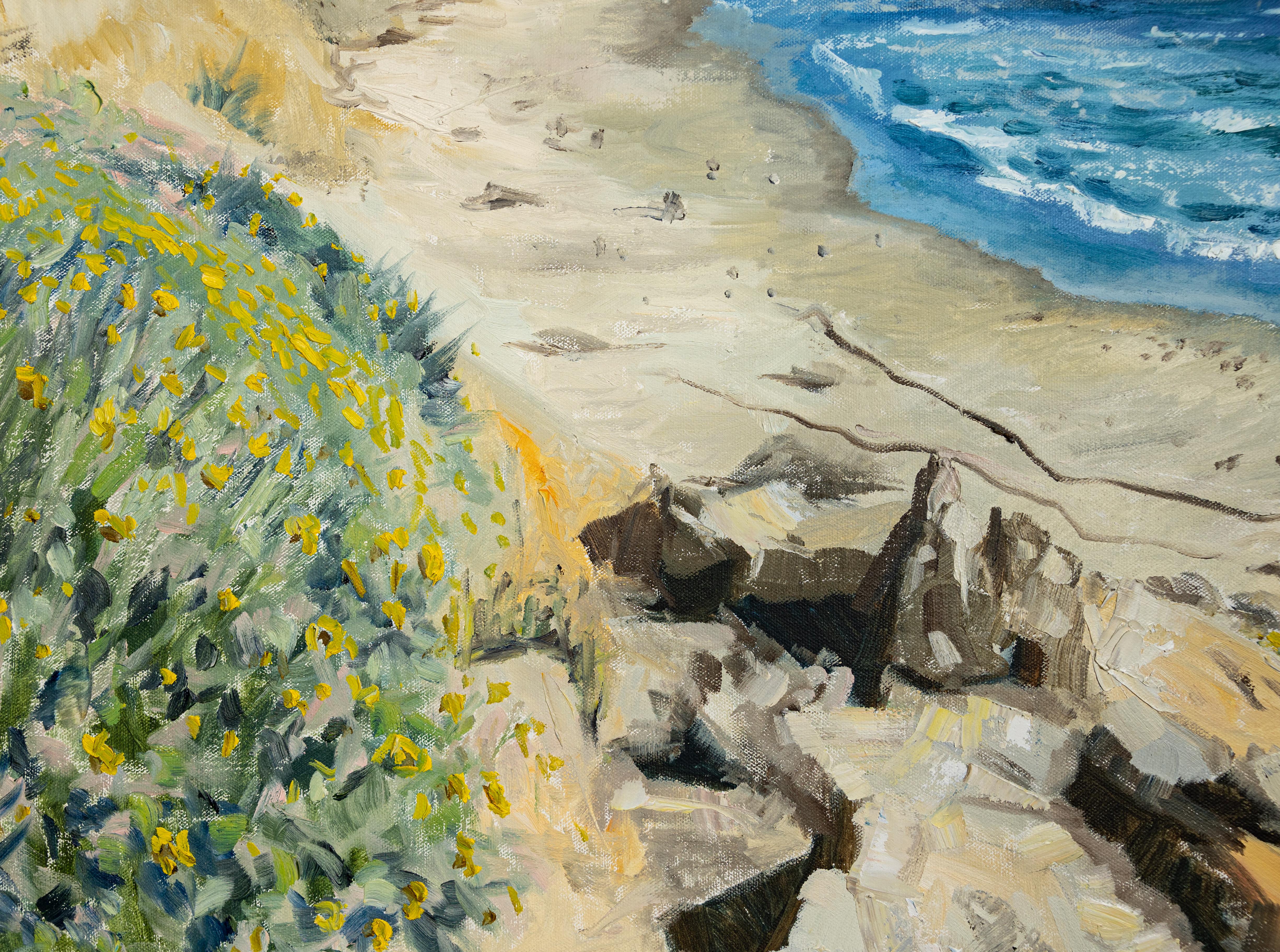 Primavera in California. Paesaggio marino, pittura ad olio, impressionismo - Landscape Painting Grigio di Anna Shesterikova