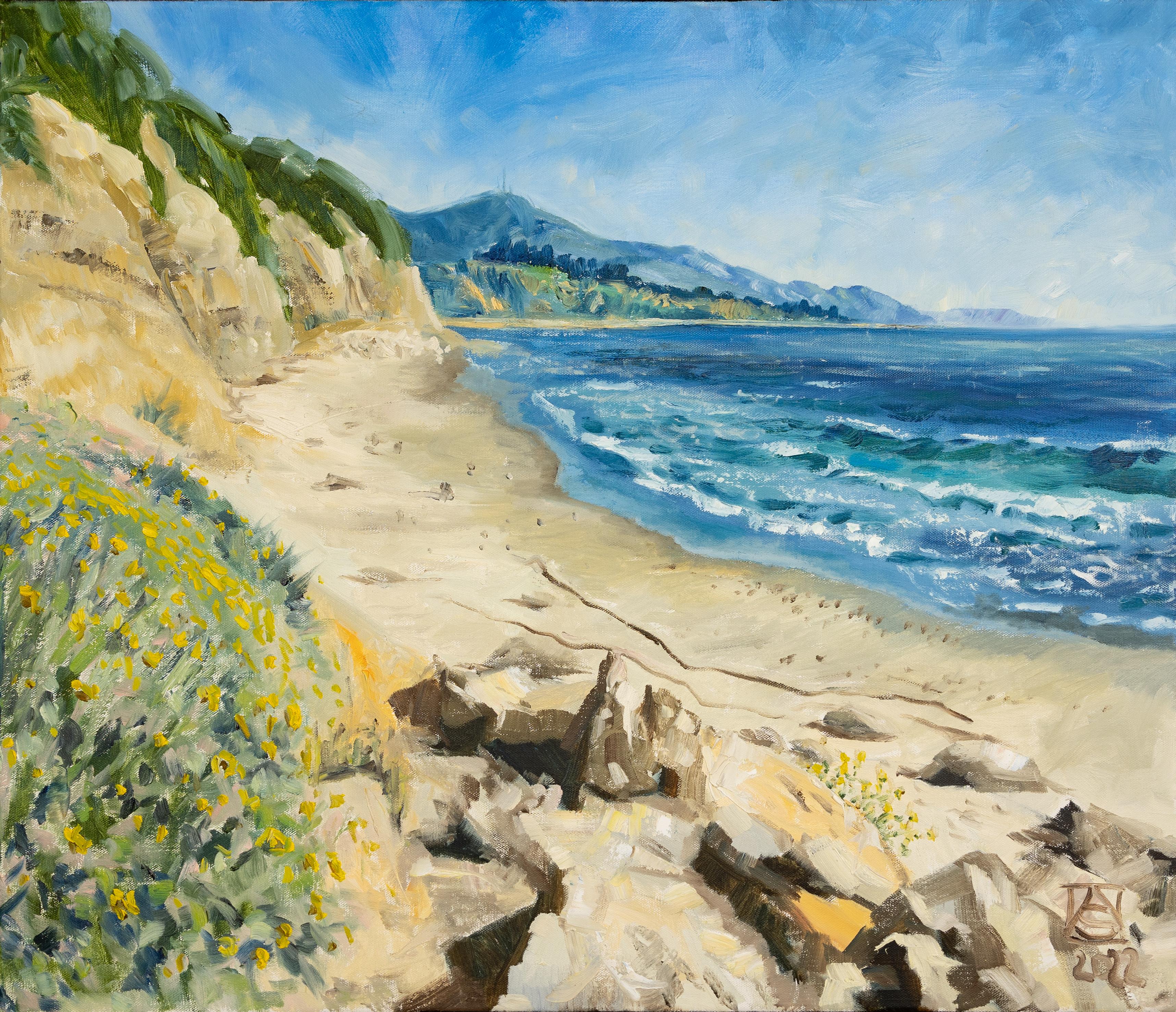 Landscape Painting di Anna Shesterikova - Primavera in California. Paesaggio marino, pittura ad olio, impressionismo