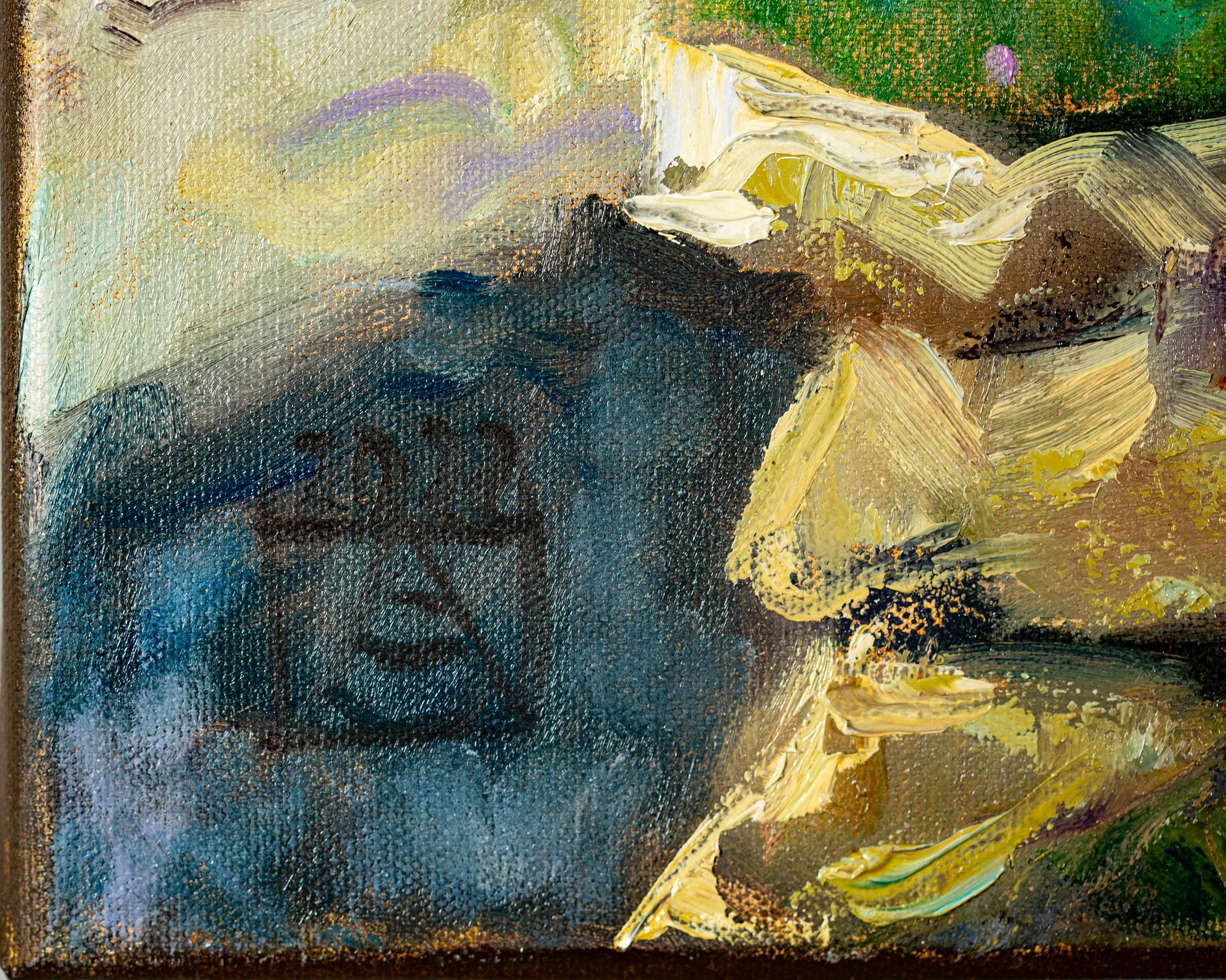 Spring in Werdenberg, Postimpressionismus, Ölgemälde, horizontal, Blumen, Tow (Braun), Landscape Painting, von Anna Shesterikova