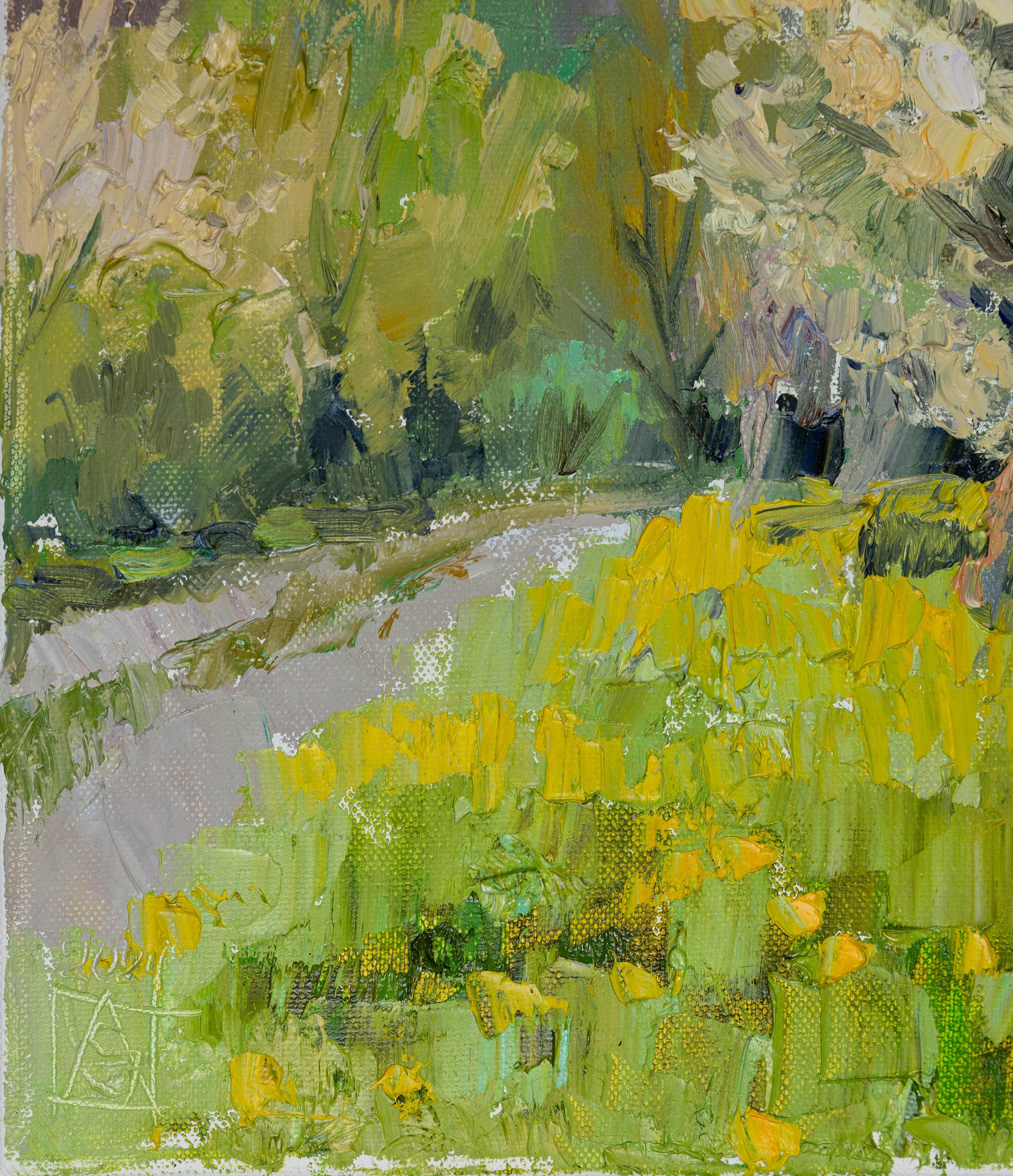 Spring Joy. Vertical landscape, impressionism. Flowers, Mountains, Switzerland (Braun), Landscape Painting, von Anna Shesterikova