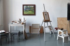 Atmosfera primaverile. Dipinto a olio: paesaggio, natura, foresta, impressionismo moderno