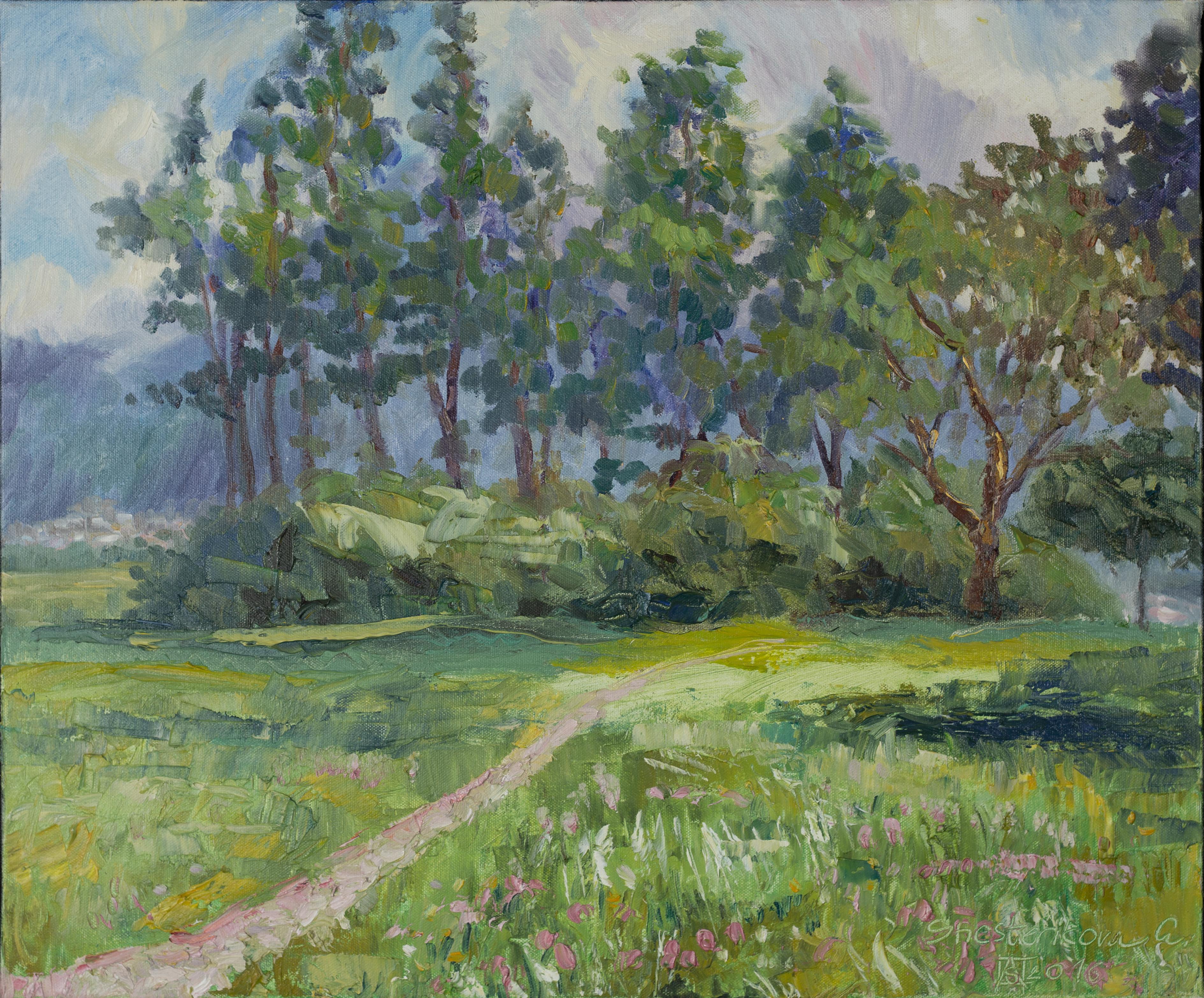Anna Shesterikova Landscape Painting - Spring Mood. Oil landscape Painting, nature, forest, Modern Impressionism