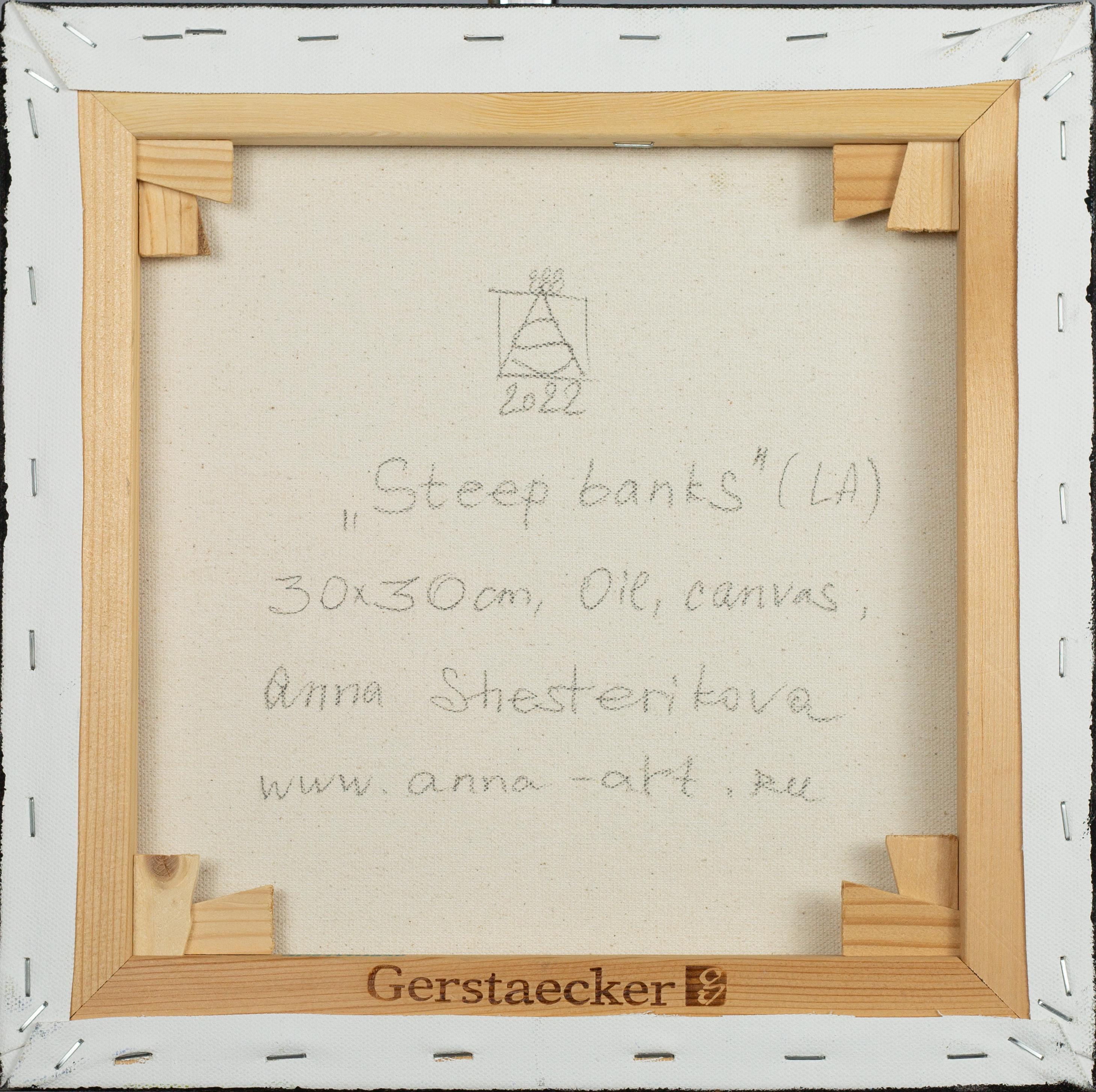 Steep Banks (LA). Gemälde auf Leinwand, Postimpressionismus, klein, quadratisch, Meer (Post-Impressionismus), Painting, von Anna Shesterikova