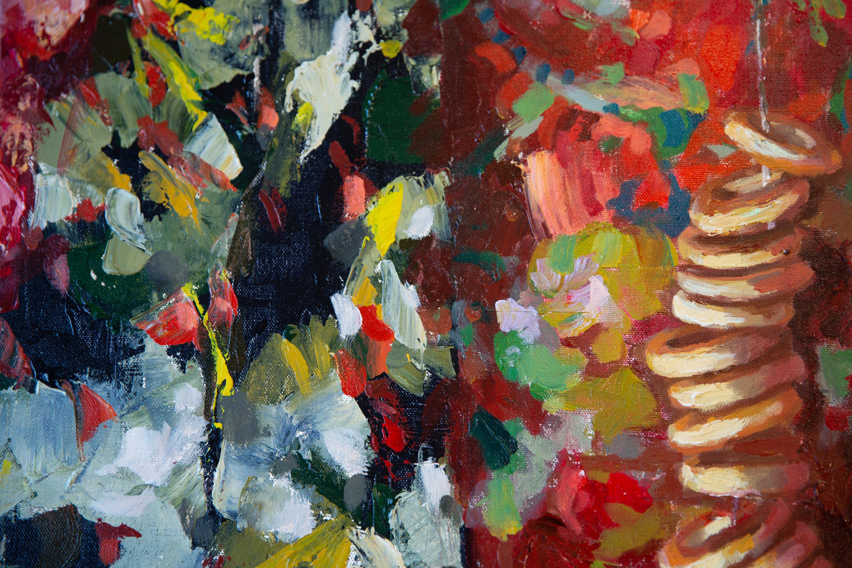 Still Life With a Samovar. Square, red, fruits, still life, impressionism For Sale 13