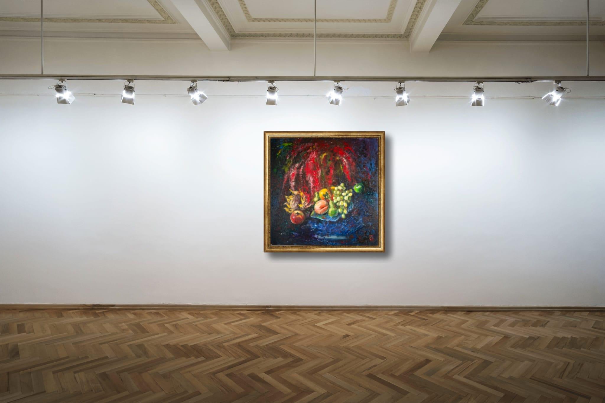 Still Life With Amaranth. Acrylic painting, large square format, flowers, fruits For Sale 10