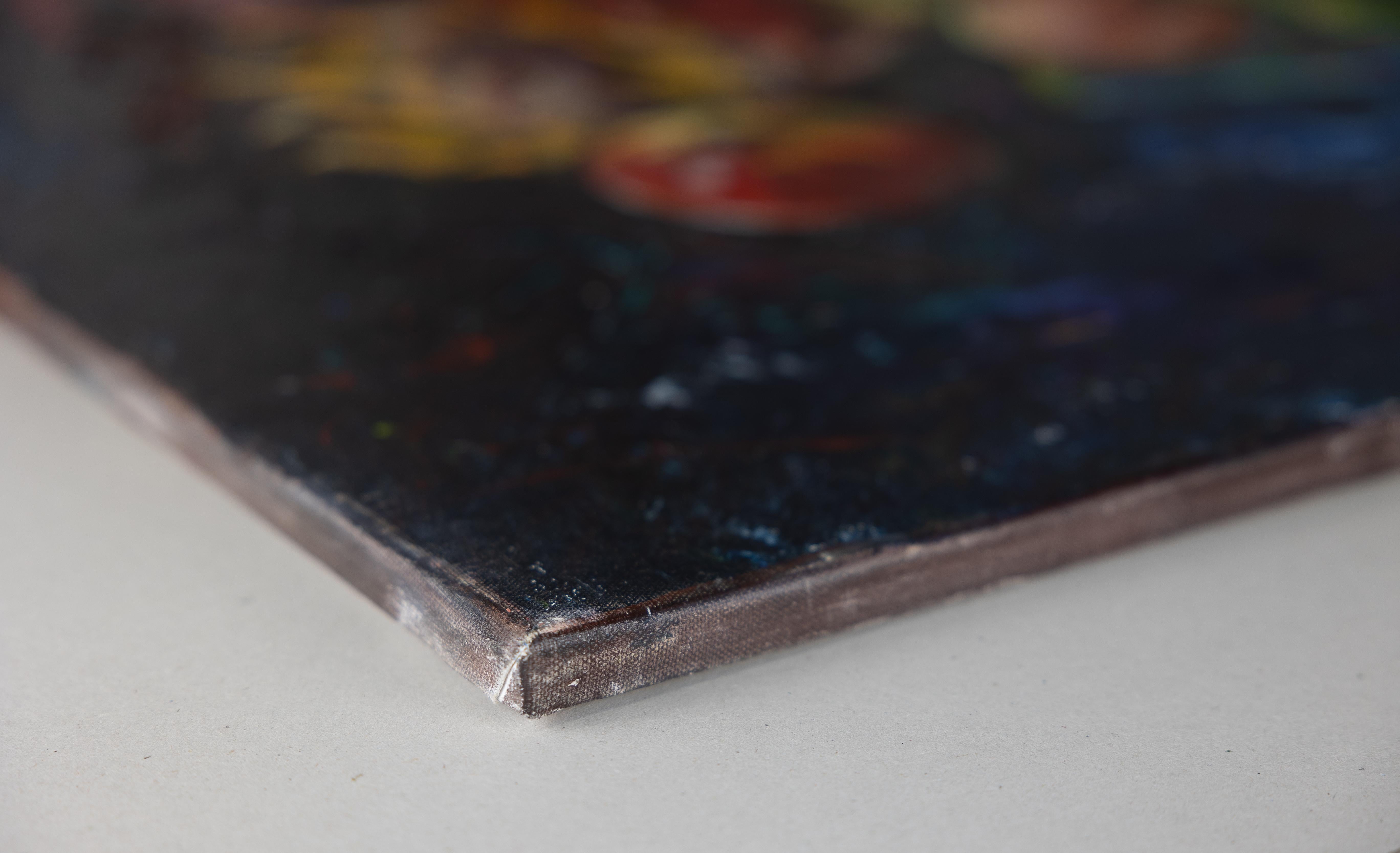 Still Life With Amaranth. Acrylic painting, large square format, flowers, fruits - Painting by Anna Shesterikova