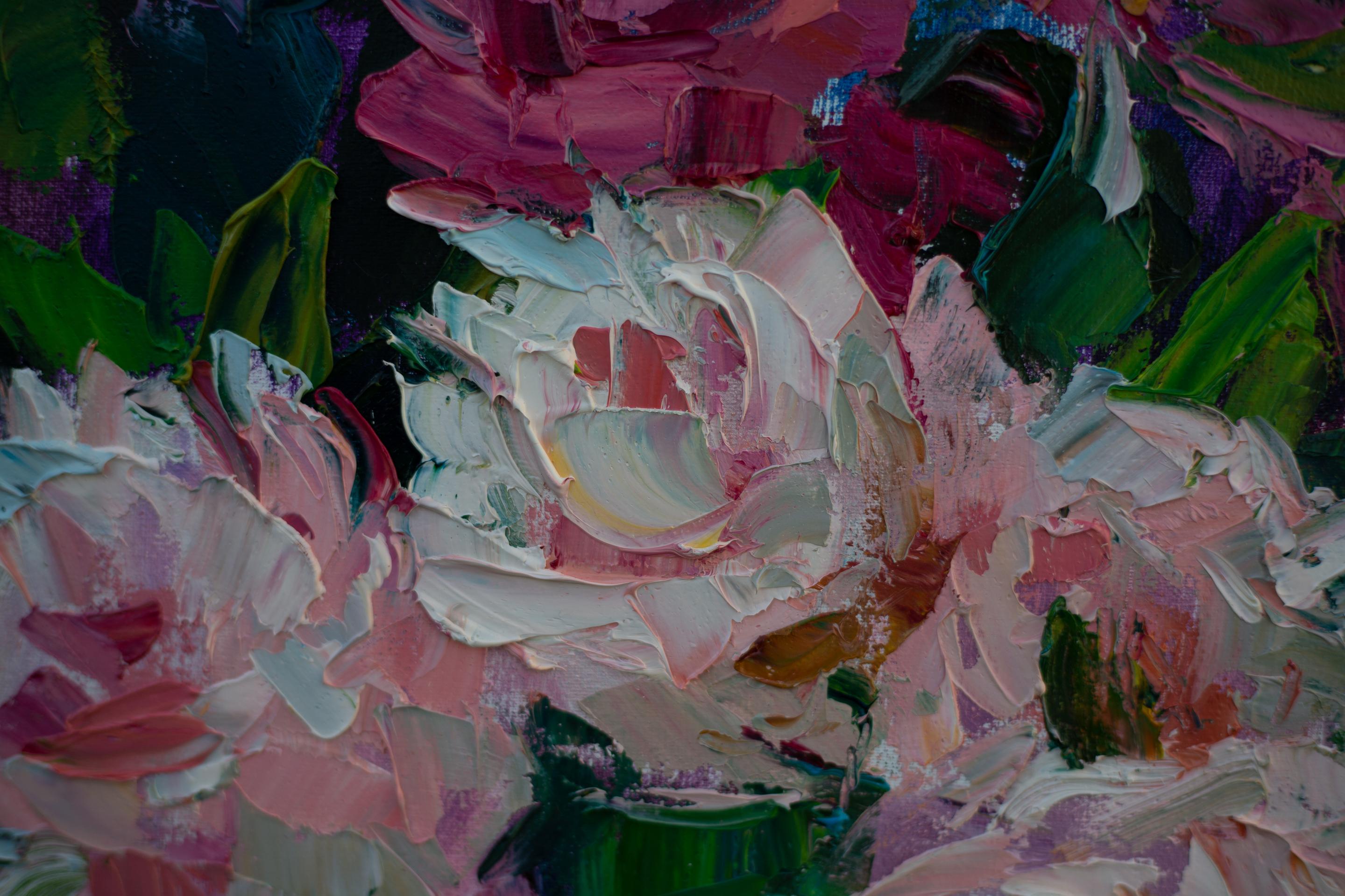 Still Life with Water Melone. Vertical, oil, bright, flowers, fruits, summer For Sale 6