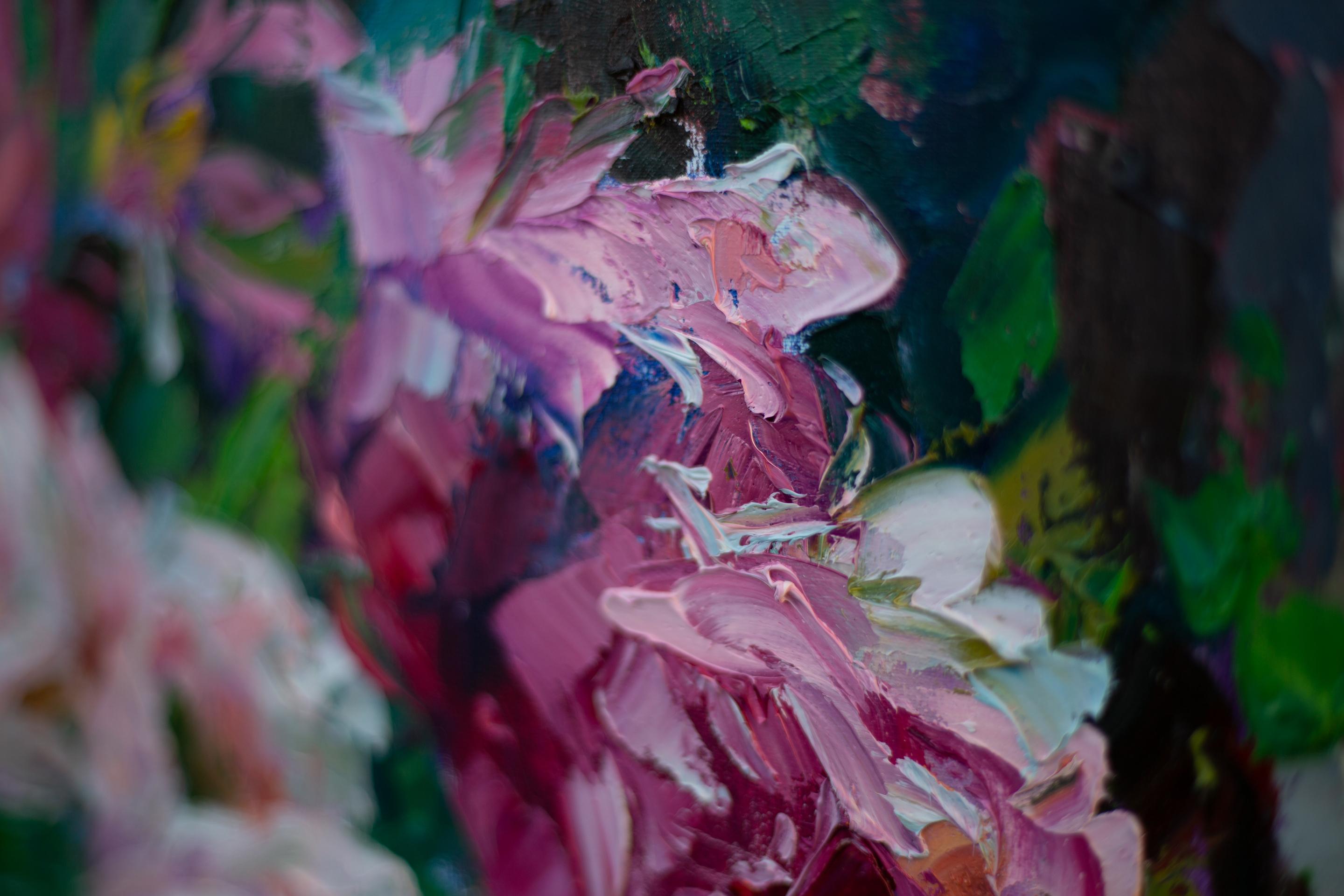 Still Life with Water Melone. Vertical, oil, bright, flowers, fruits, summer For Sale 10