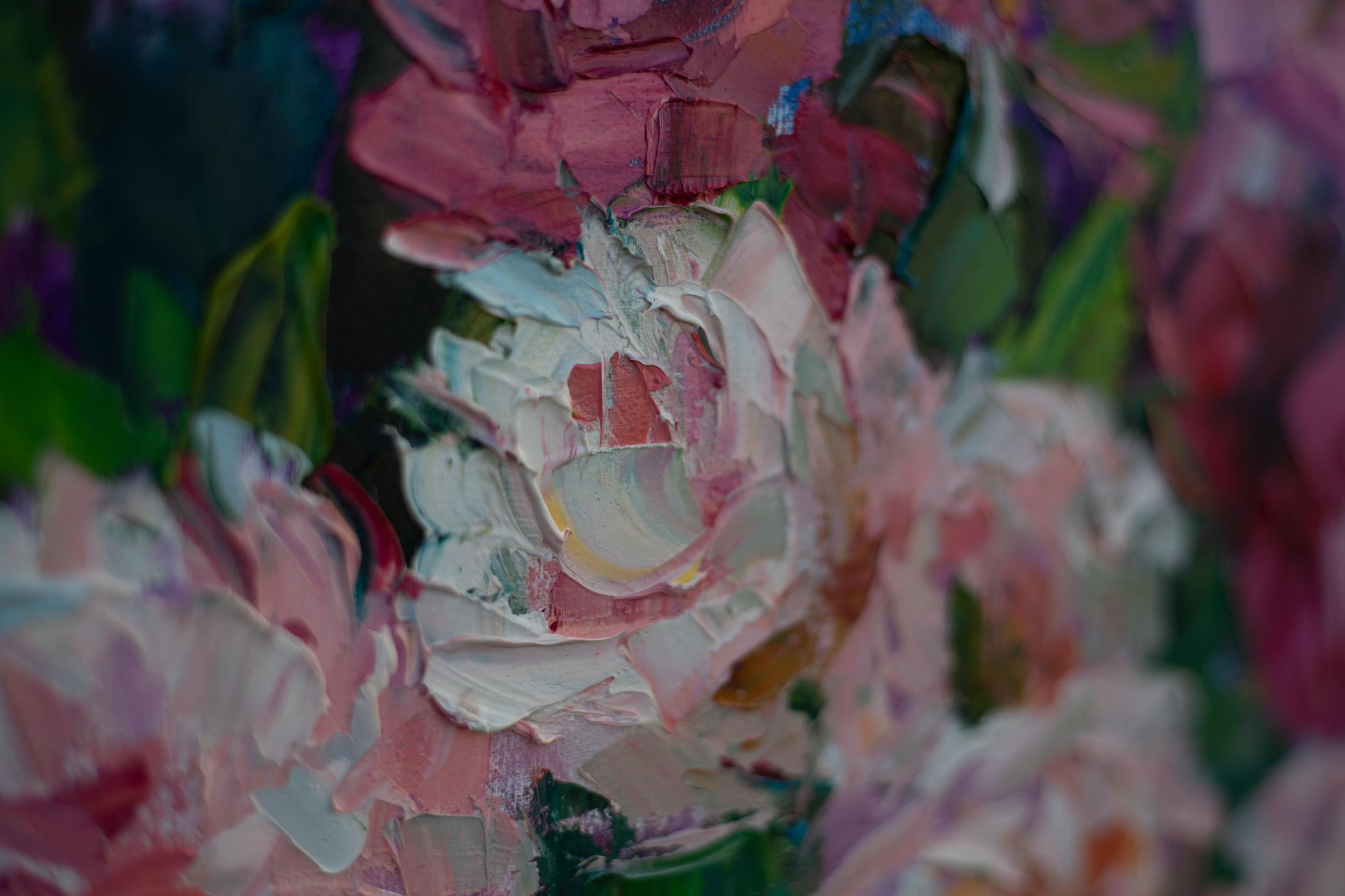 Still Life with Water Melone. Vertical, oil, bright, flowers, fruits, summer For Sale 11