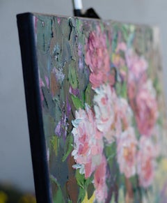 Still Life with Water Melone. Vertical, oil, bright, flowers, fruits, summer