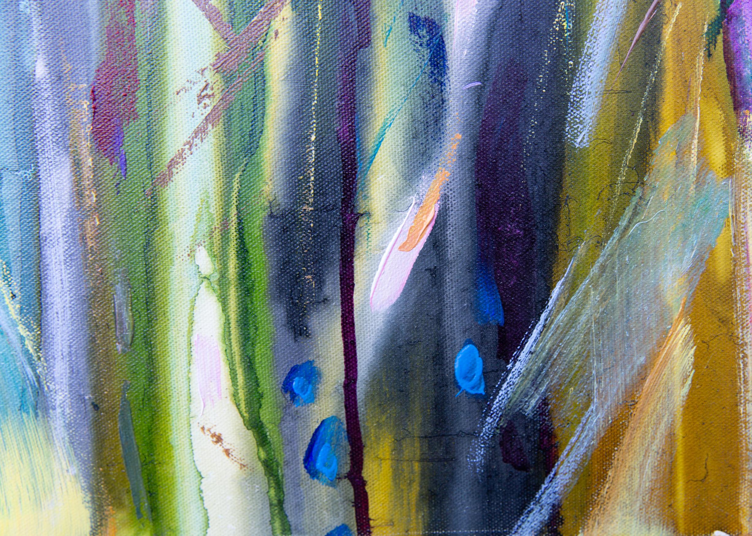 Summer Mood. Square, expressionism, semi-abstract, flowers, blue, interior For Sale 7