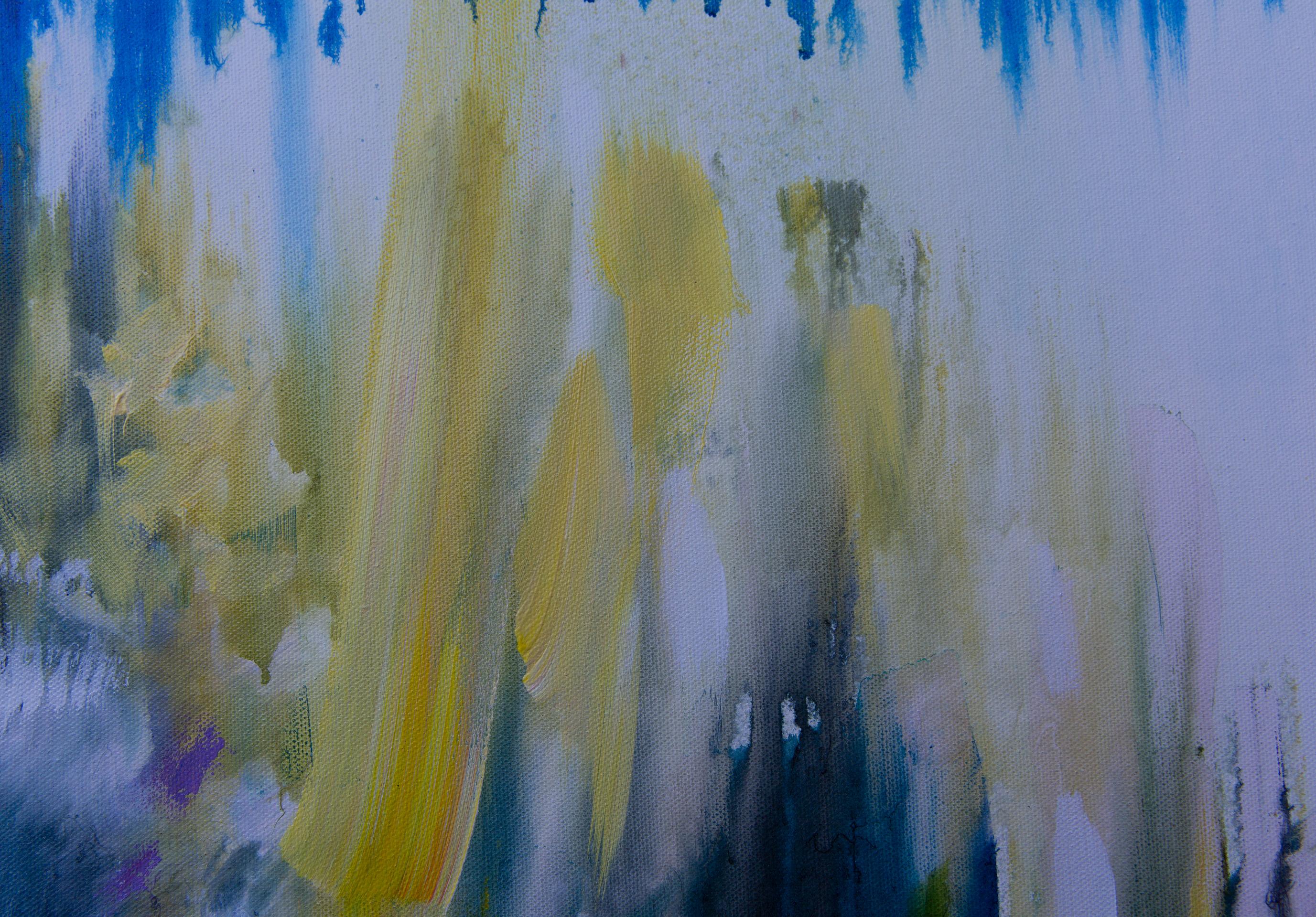 Summer Mood. Square, expressionism, semi-abstract, flowers, blue, interior For Sale 8