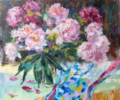 Giornata di sole nel mio giardino. Natura morta di fiori, olio, orizzontale, impressionismo