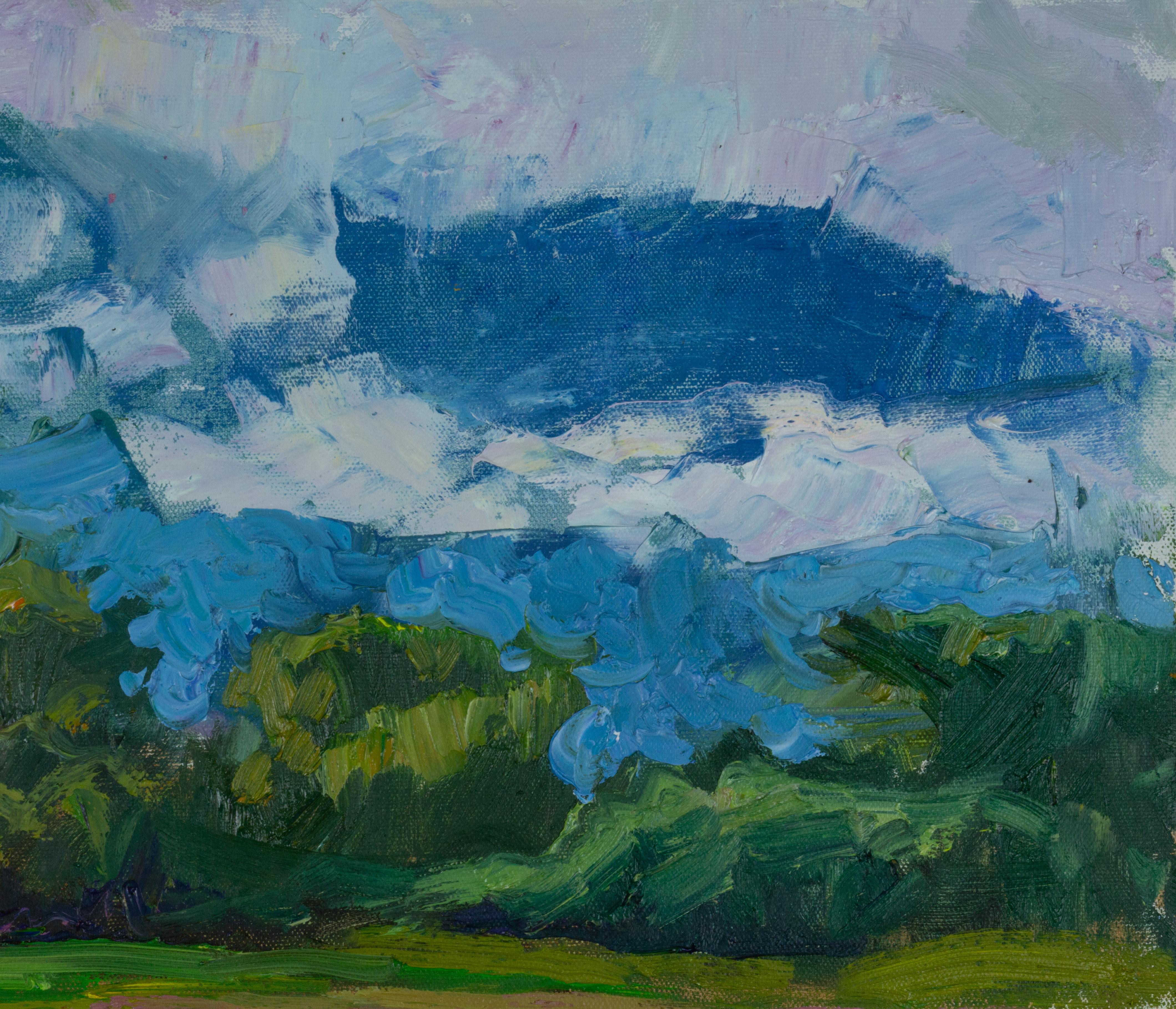 Sunny Joy. Landscape oil painting with flowers, mountains. Impressionism For Sale 5