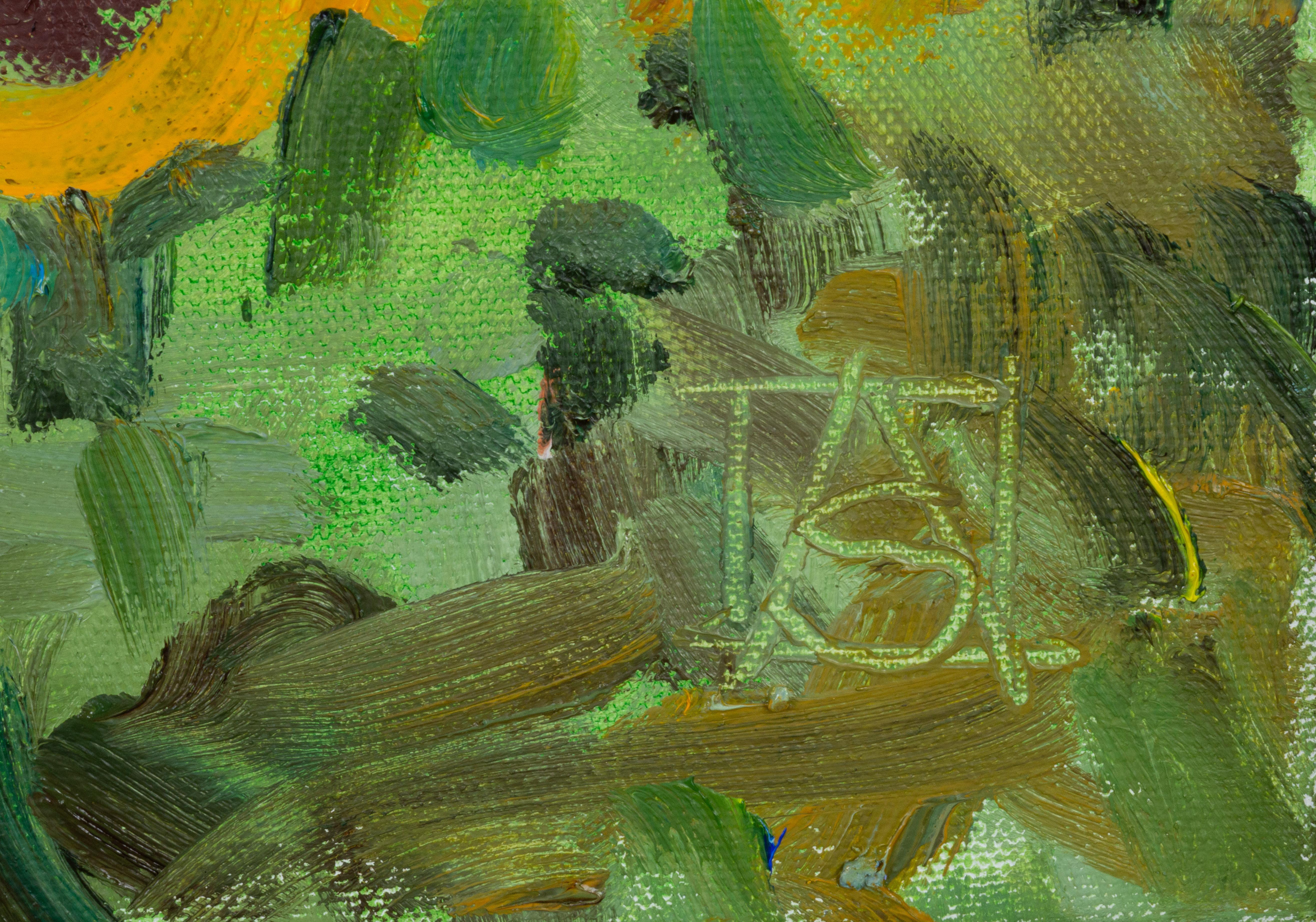 Sunny Joy. Landscape oil painting with flowers, mountains. Impressionism For Sale 7