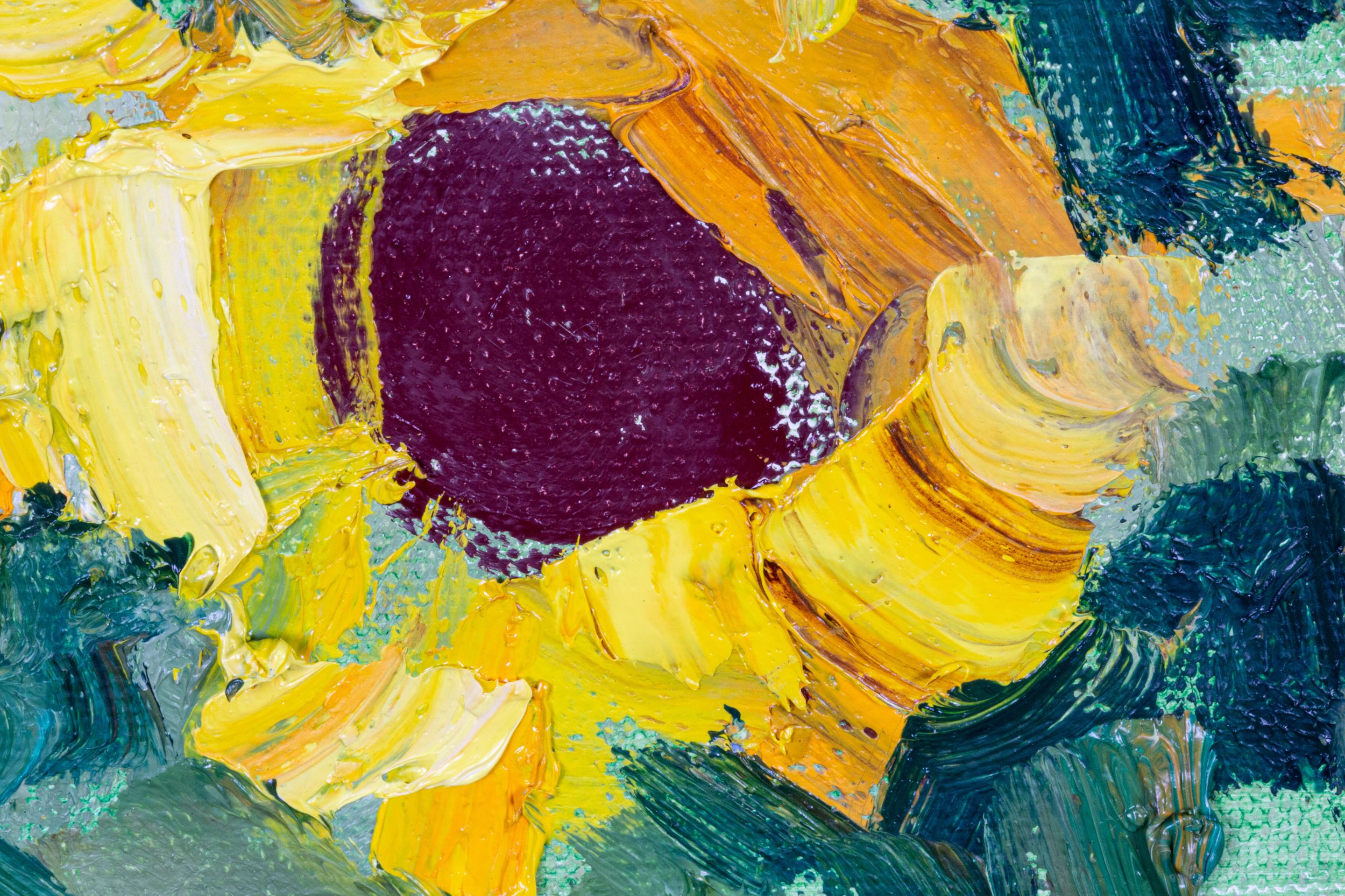Sunny Joy. Landscape oil painting with flowers, mountains. Impressionism For Sale 8
