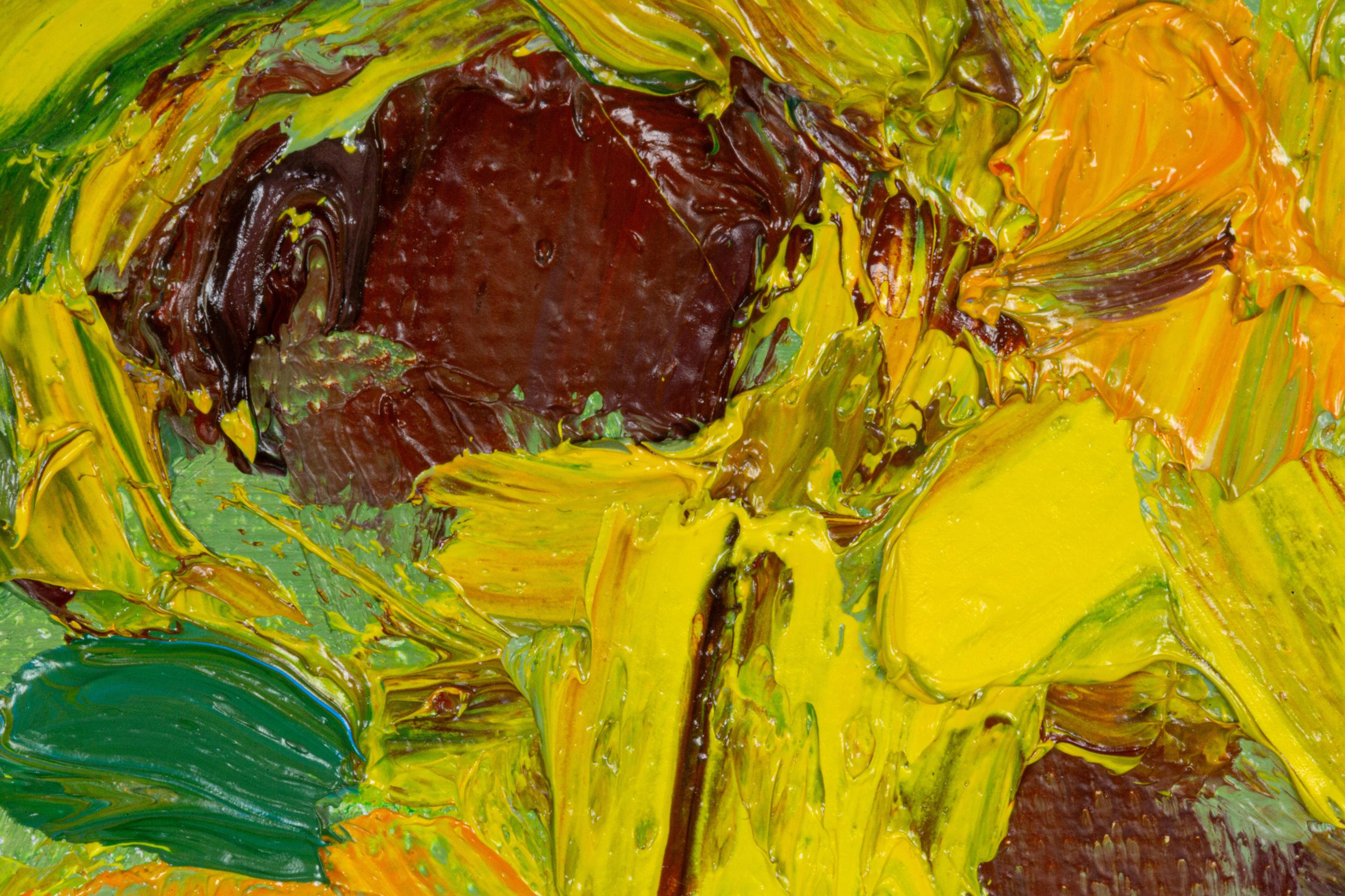 Sunny Joy. Landscape oil painting with flowers, mountains. Impressionism For Sale 10