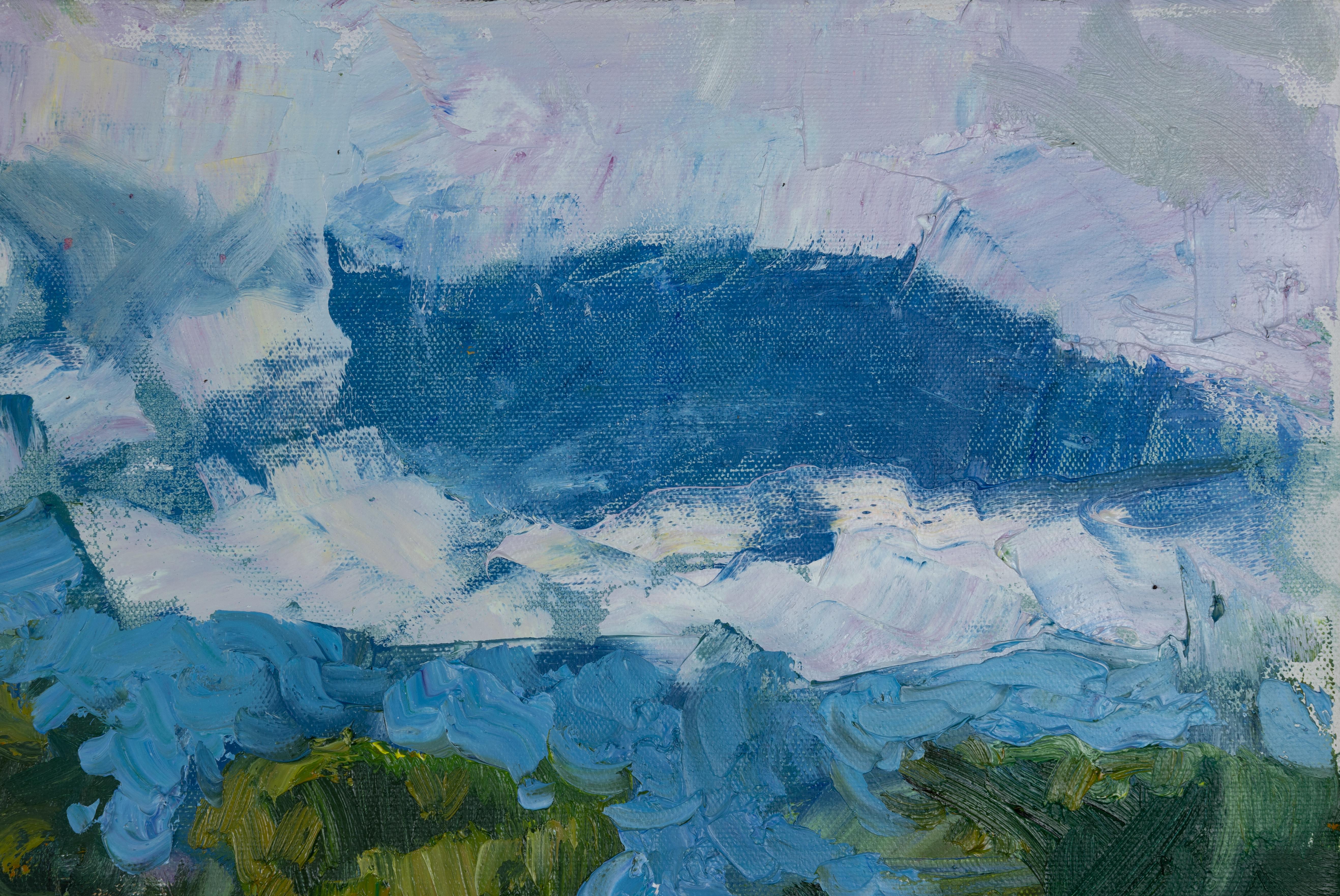 Sunny Joy. Landscape oil painting with flowers, mountains. Impressionism For Sale 1