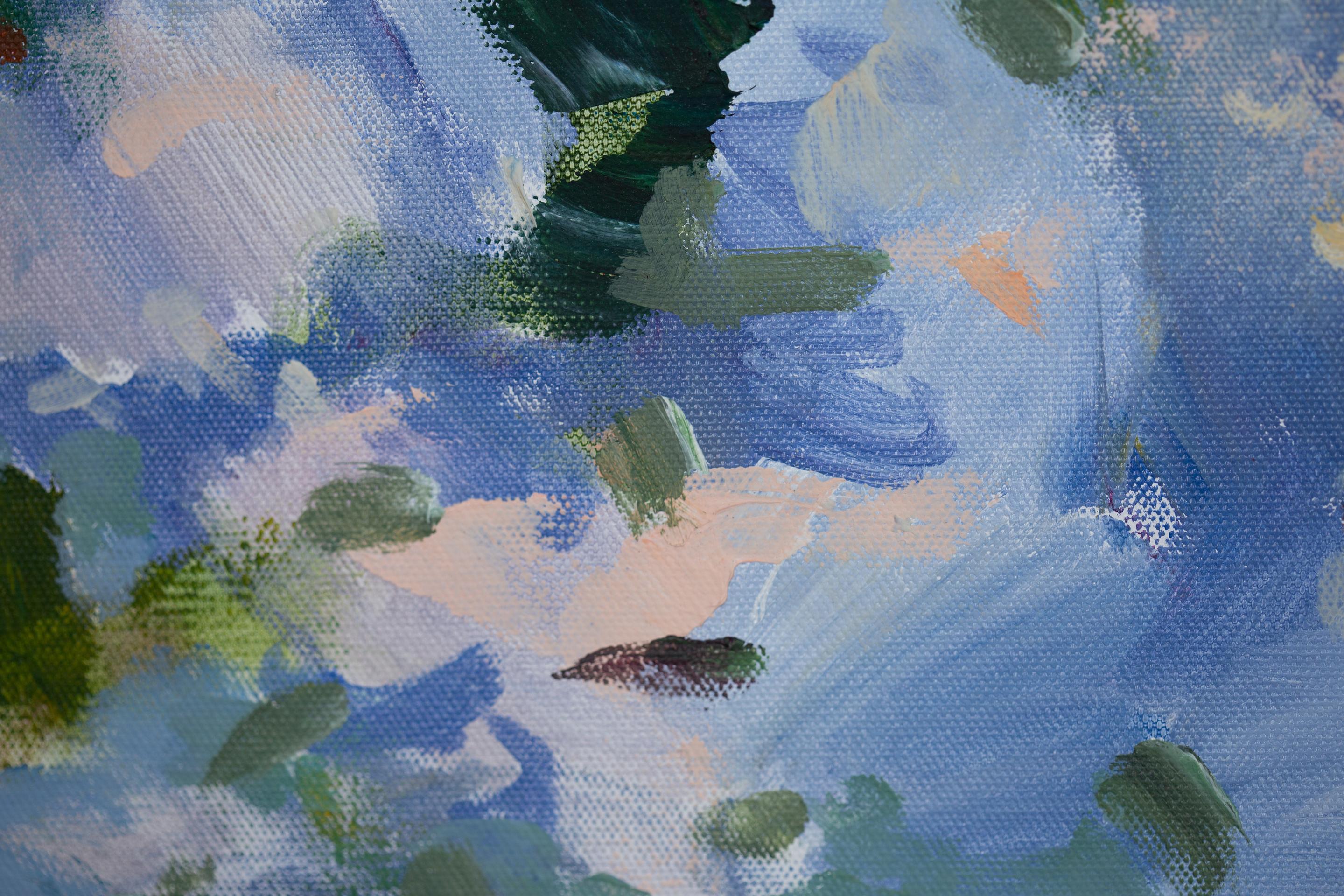 Sunny Lilac.  Quadro orizzontale, acrilico, fiori, floreale, lilla, blu. in vendita 6