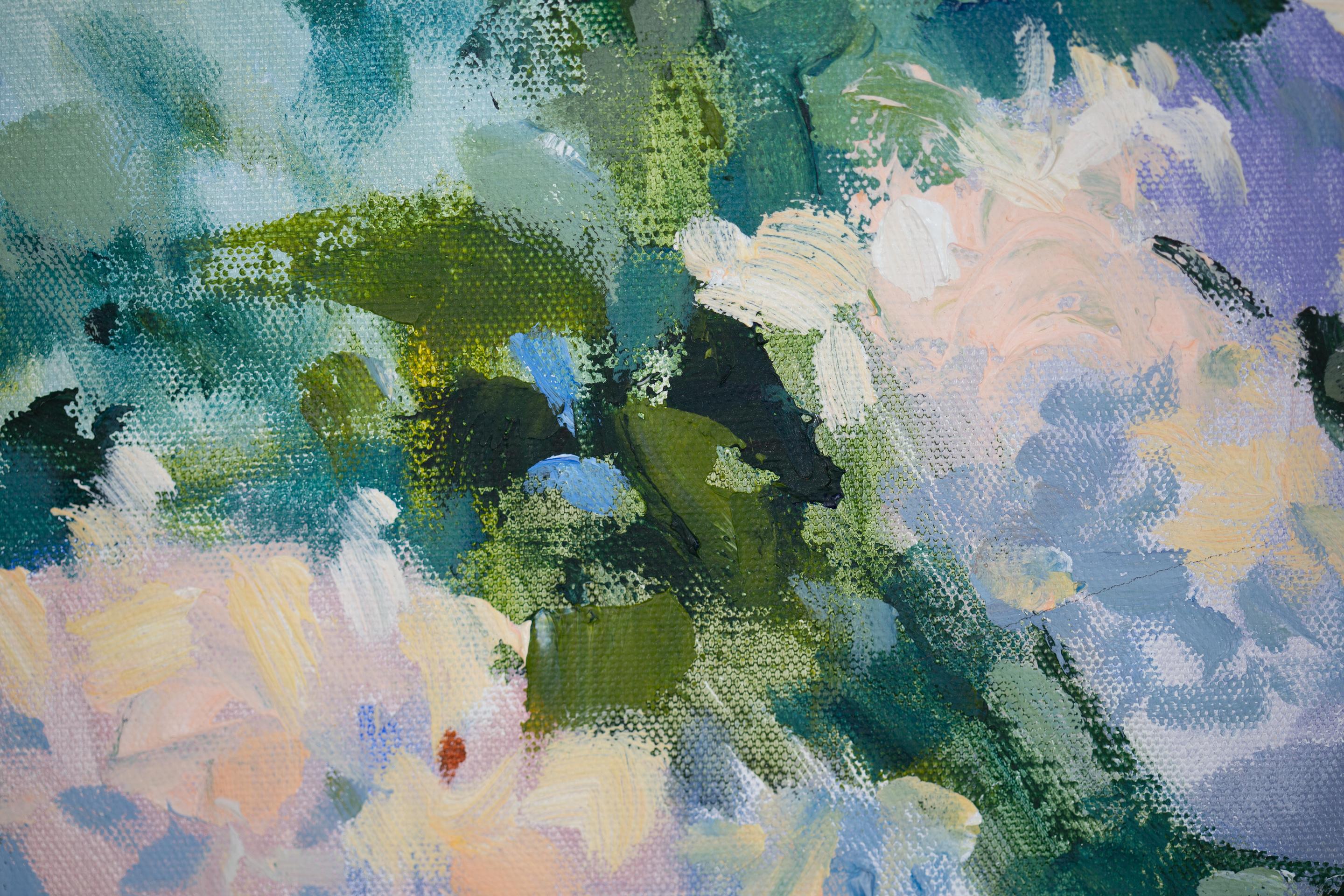 Sunny Lilac.  Quadro orizzontale, acrilico, fiori, floreale, lilla, blu. in vendita 8