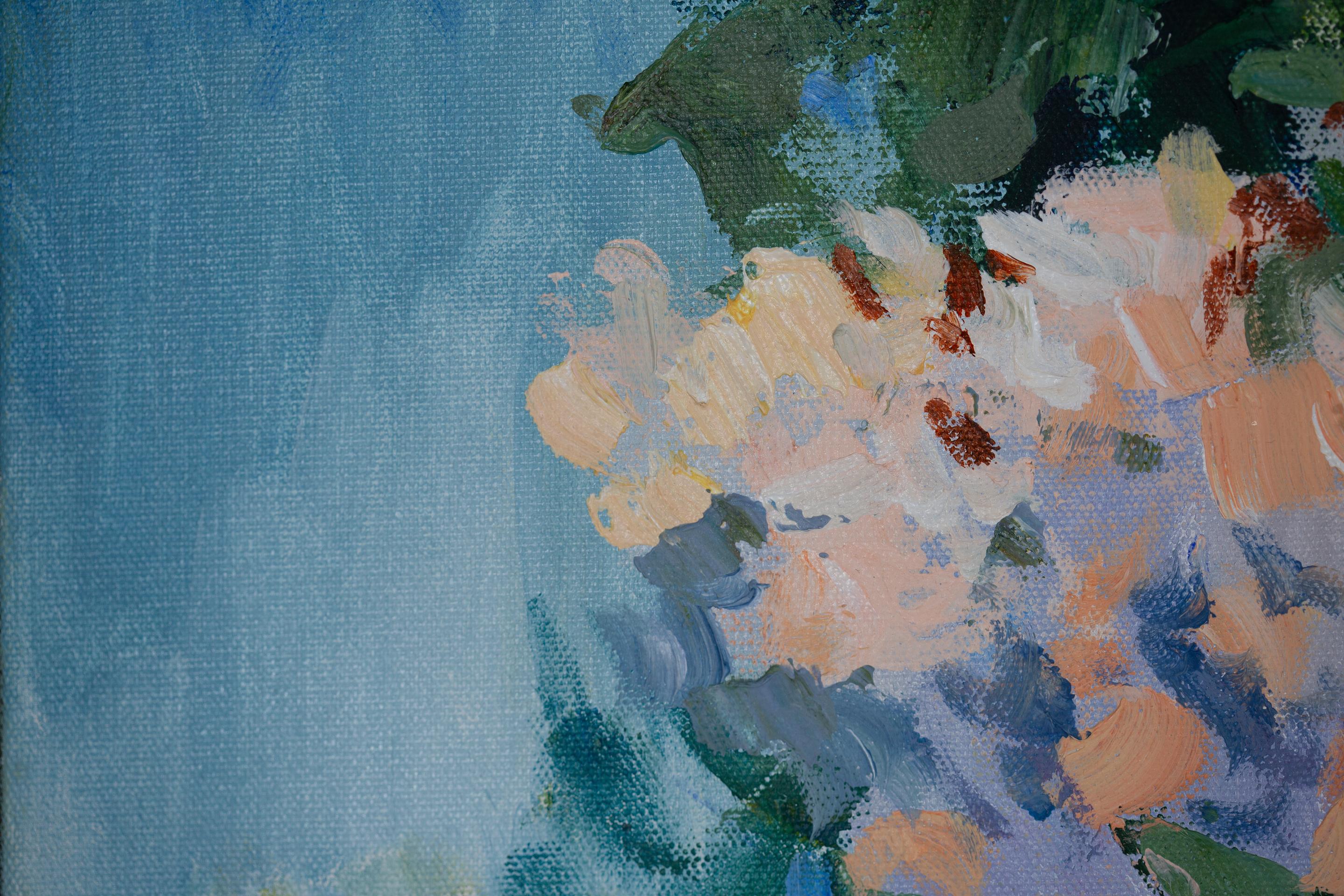 Sunny Lilac.  Quadro orizzontale, acrilico, fiori, floreale, lilla, blu. in vendita 10