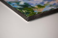 Lila soleado.  Pintura horizontal, acrílico, flores, floral, lila, azul.