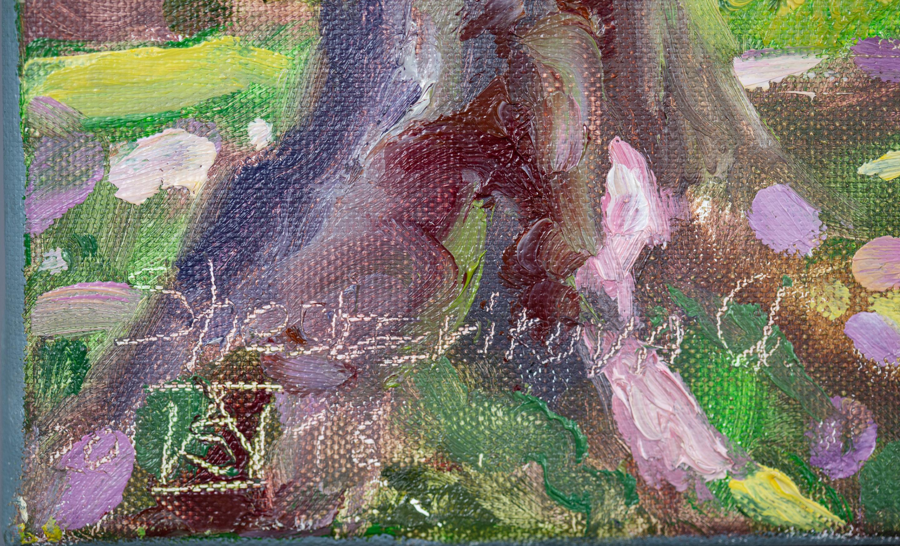 Sunny Morning. Oil painting, small, nature, horizontal, summer, impressionism - Brown Landscape Painting by Anna Shesterikova