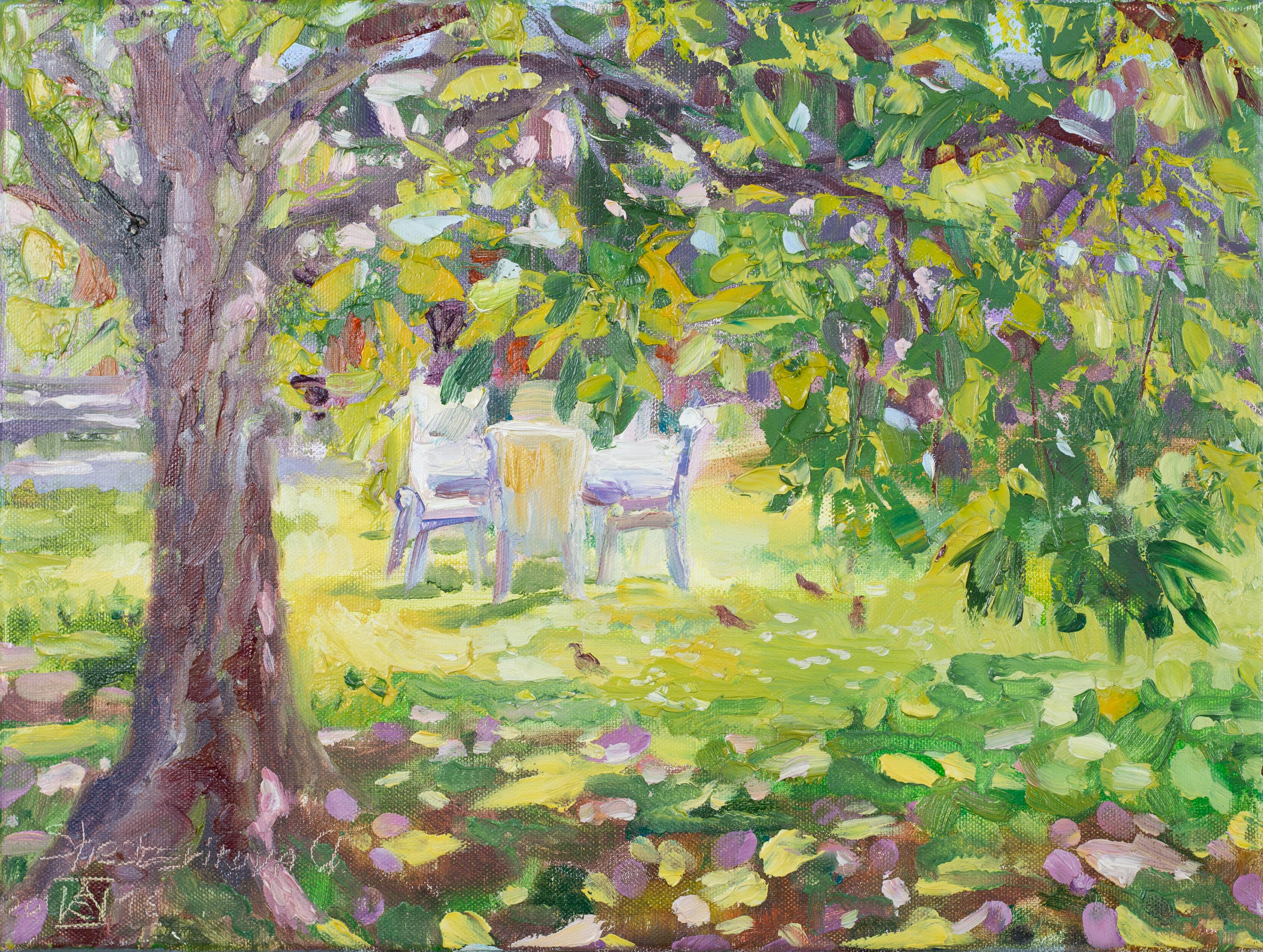 Anna Shesterikova Landscape Painting - Sunny Morning. Oil painting, small, nature, horizontal, summer, impressionism