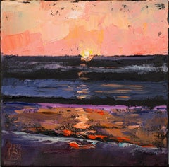 Sunset in Los Angeles. Landscape Painting Square oil, sunset, beach, Los Angeles