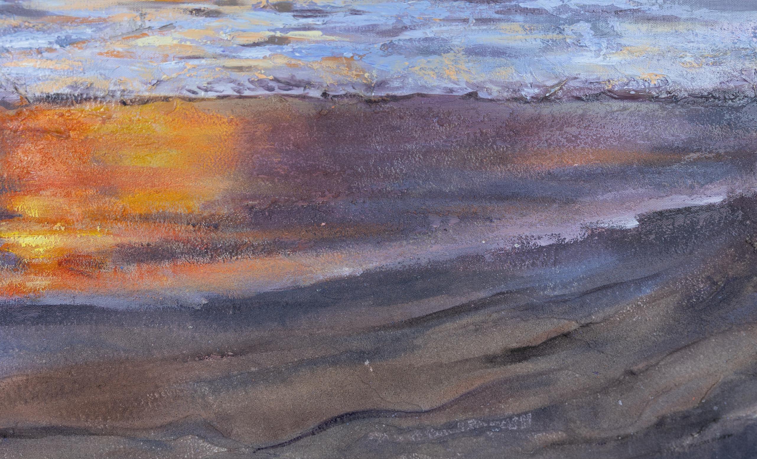Tramonto sulla spiaggia di Anse Intendance. Acrilico, impressionismo, paesaggio, grande in vendita 4