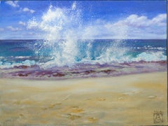 Surf. Acrylic Landscape Painting, Post-Impressionist, Seychellen, horizontal