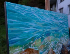 Surf In Menton. Horizontal, realism, impressionism, seascape, sea, blue, France