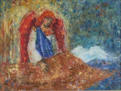 Talking to Angel. Dreams series. Acrylic painting, horizontal