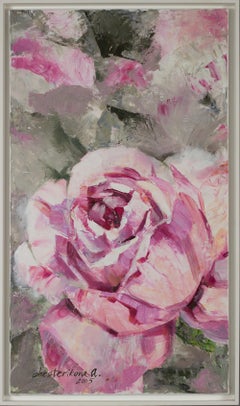 Tenderness. Modern floral painting, textured, large vertical, japandi wall art