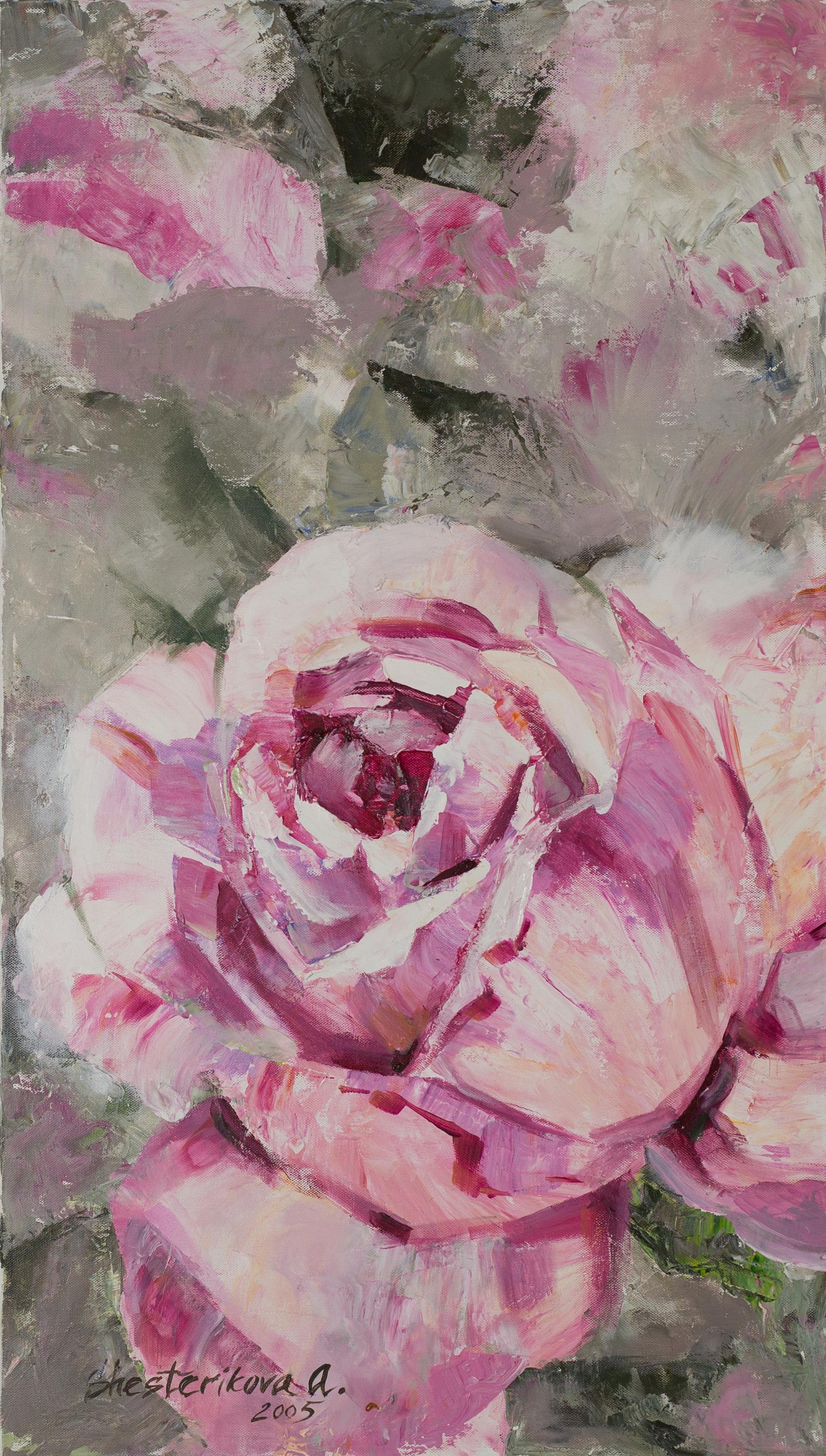 Anna Shesterikova Interior Painting - Tenderness. Modern floral painting, textured, large vertical, japandi wall art