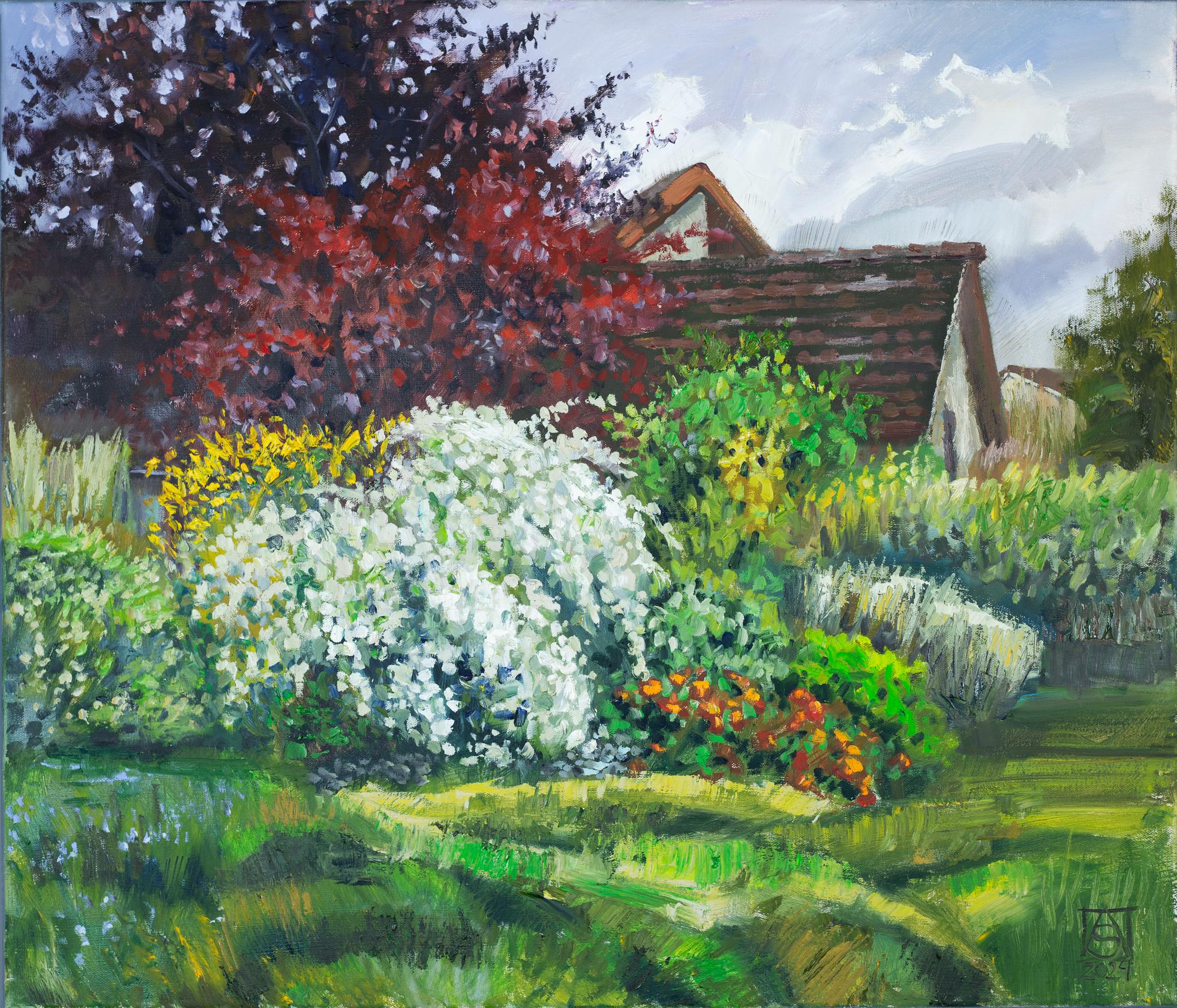 Landscape Painting di Anna Shesterikova - La gioia di un mattino di primavera. Orizzontale, natura, floreale, fiori, Svizzera