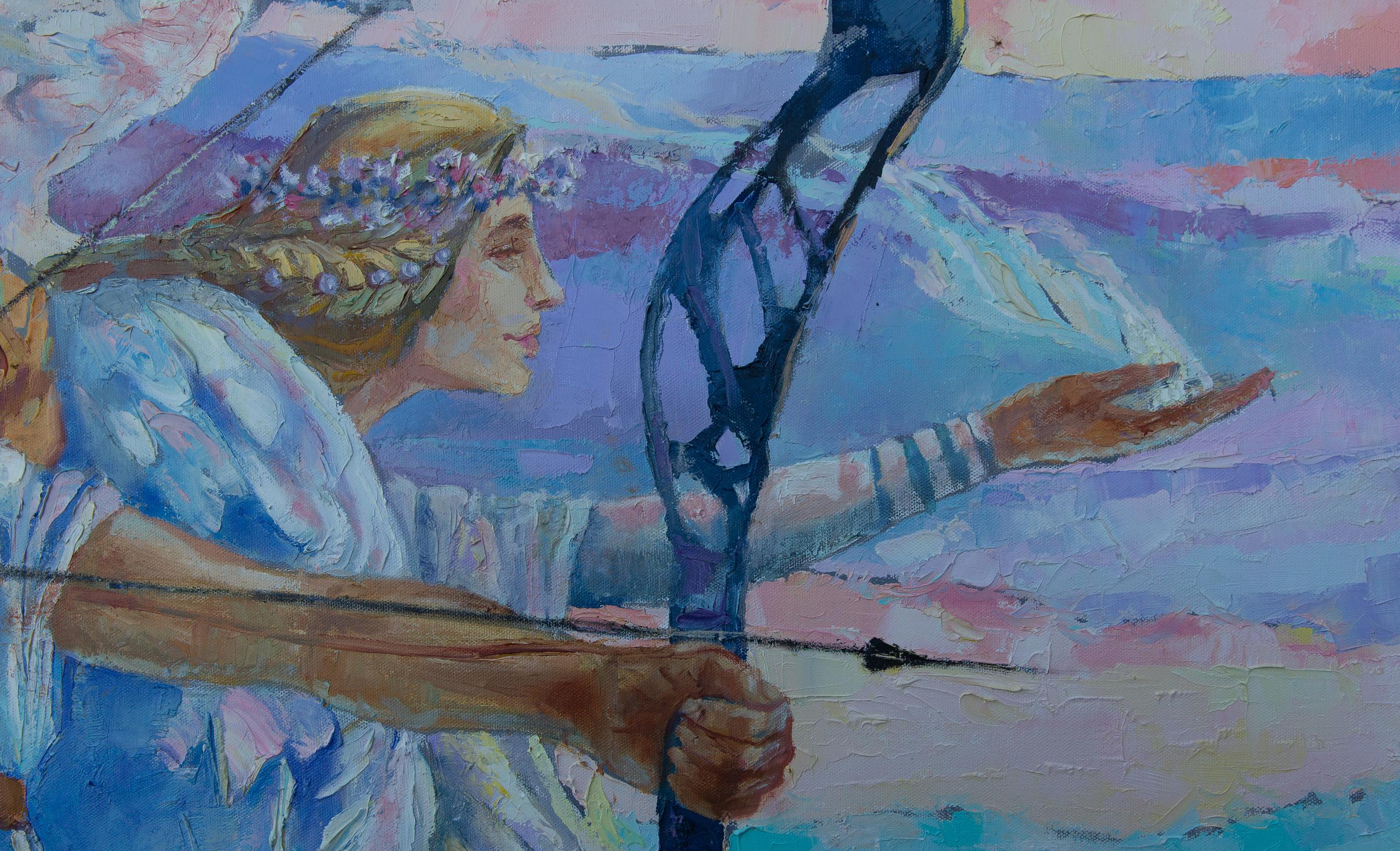 El retorno de las Fuerzas de la Luz. Pintura al óleo, gran formato, figurativa, ángeles. en venta 8