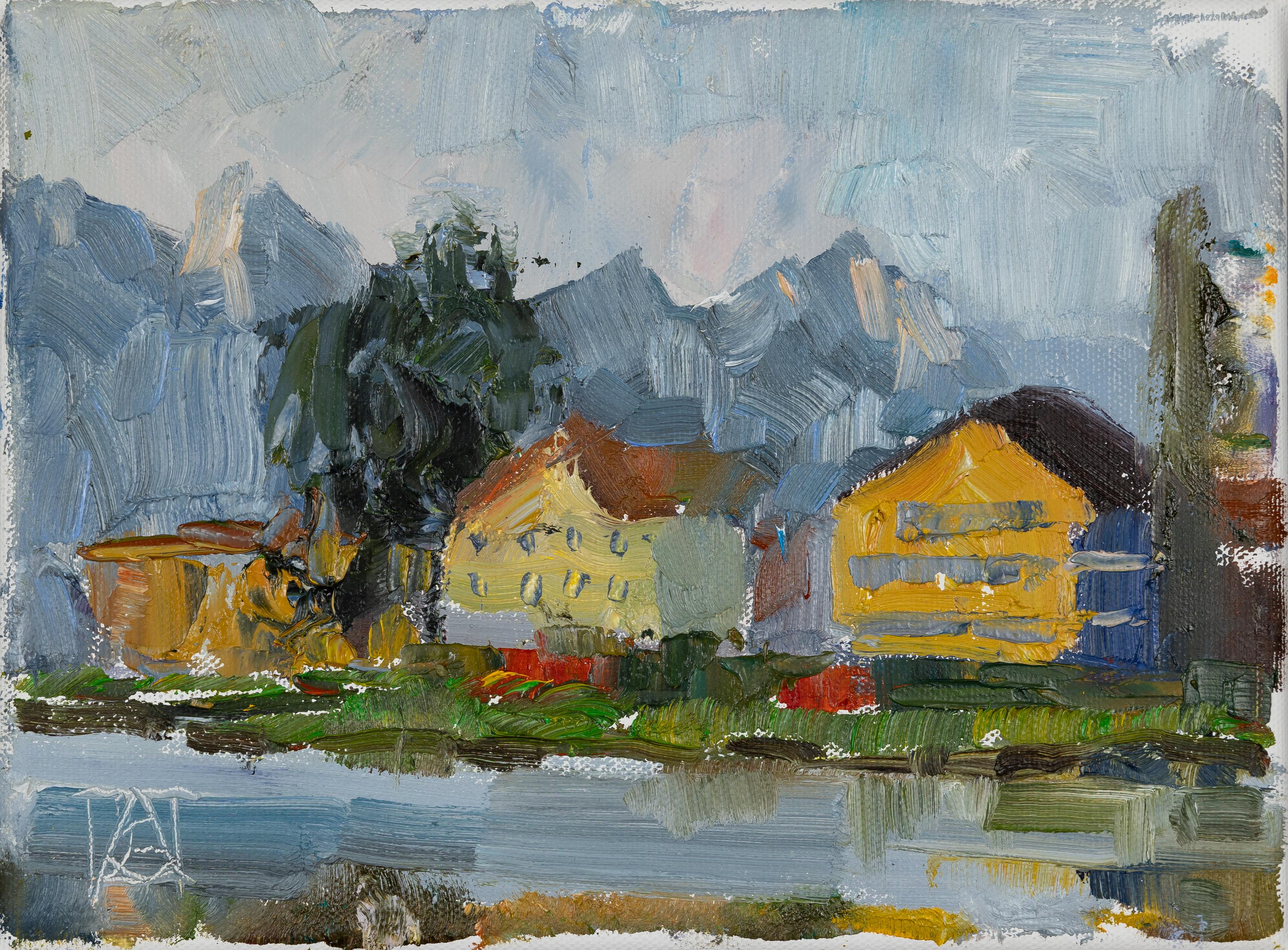 Landscape Painting de Anna Shesterikova - El camino de la orilla del lago Werdenberg
