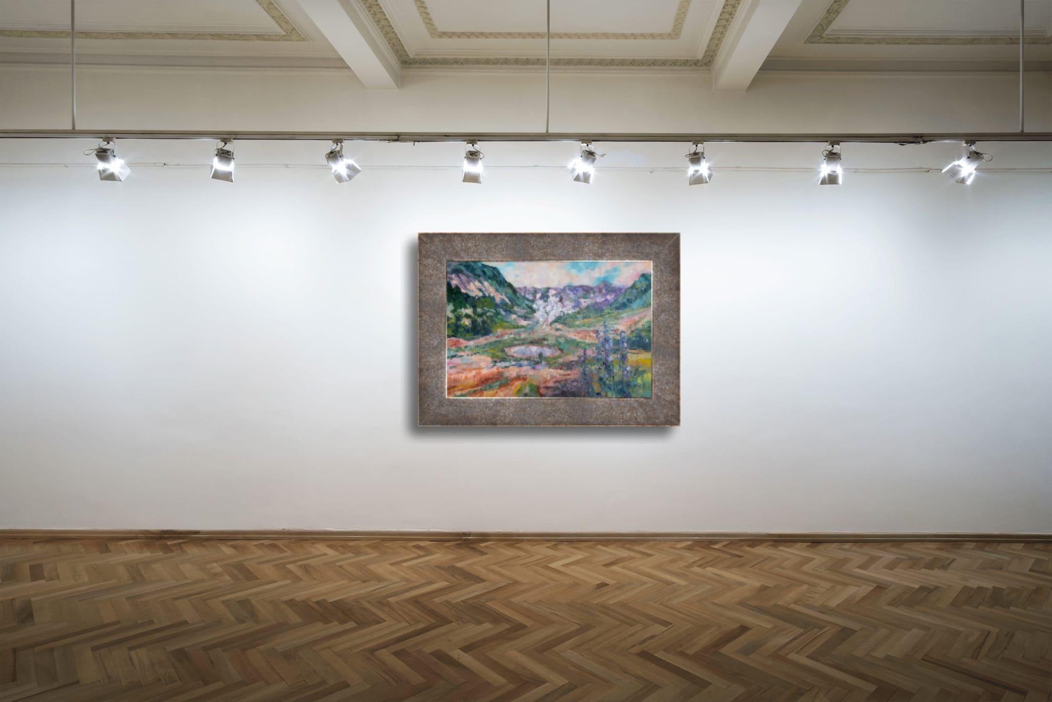 The Valley of Geysers. Landscape, lake, mountains, horizontal, impressionism For Sale 12
