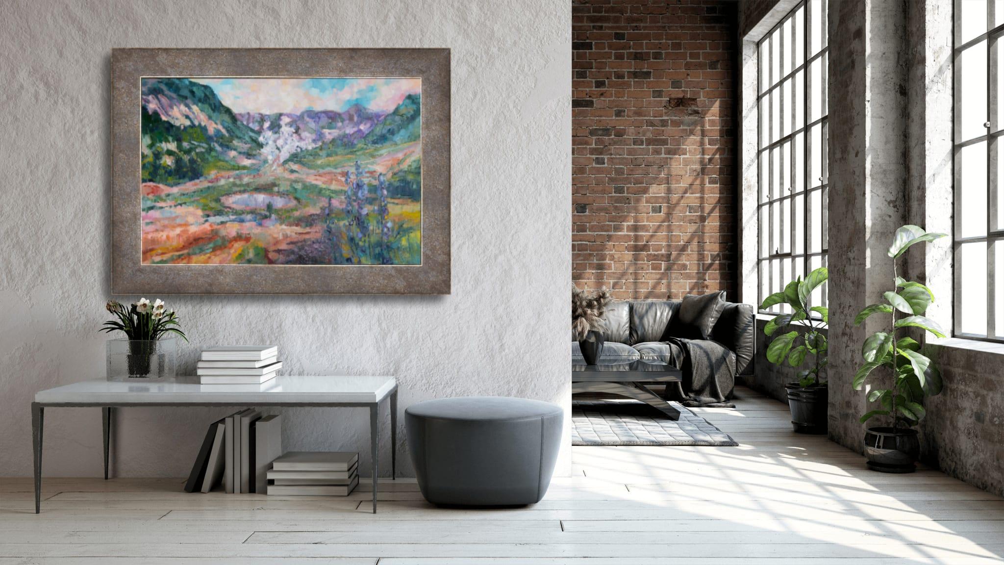 The Valley of Geysers. Landscape, lake, mountains, horizontal, impressionism For Sale 13
