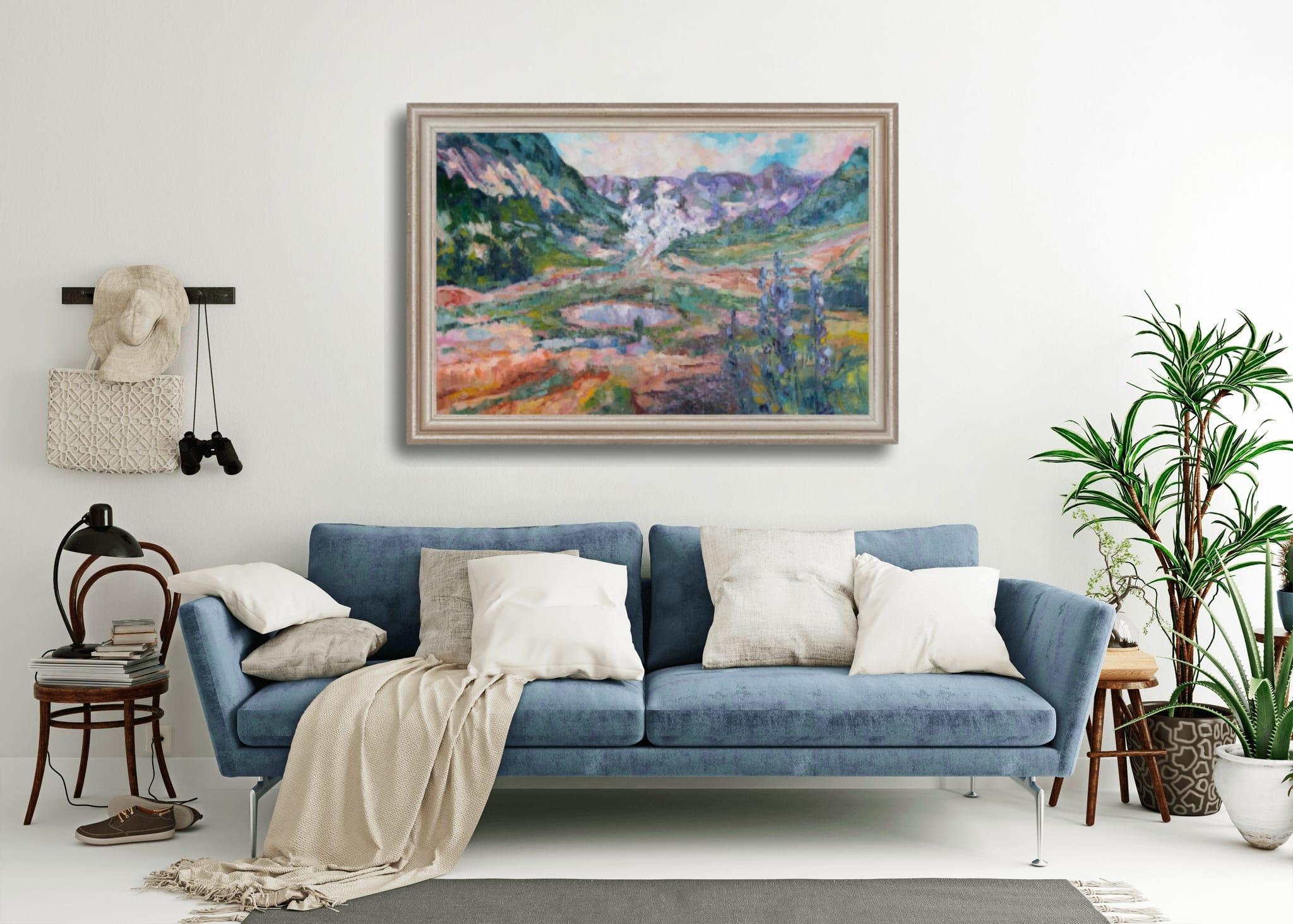 The Valley of Geysers. Landscape, lake, mountains, horizontal, impressionism For Sale 14