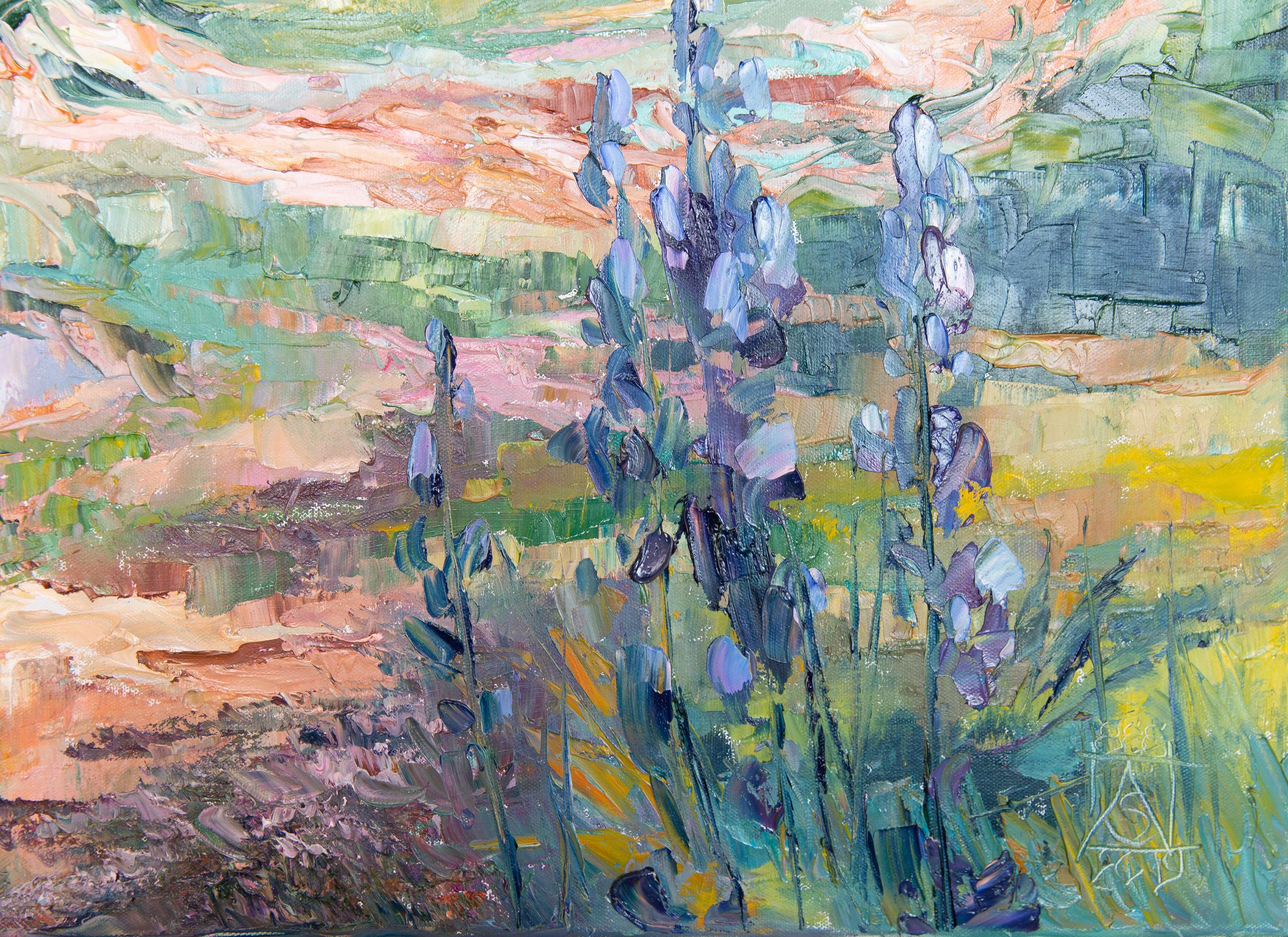 The Valley of Geysers. Landscape, lake, mountains, horizontal, impressionism For Sale 1