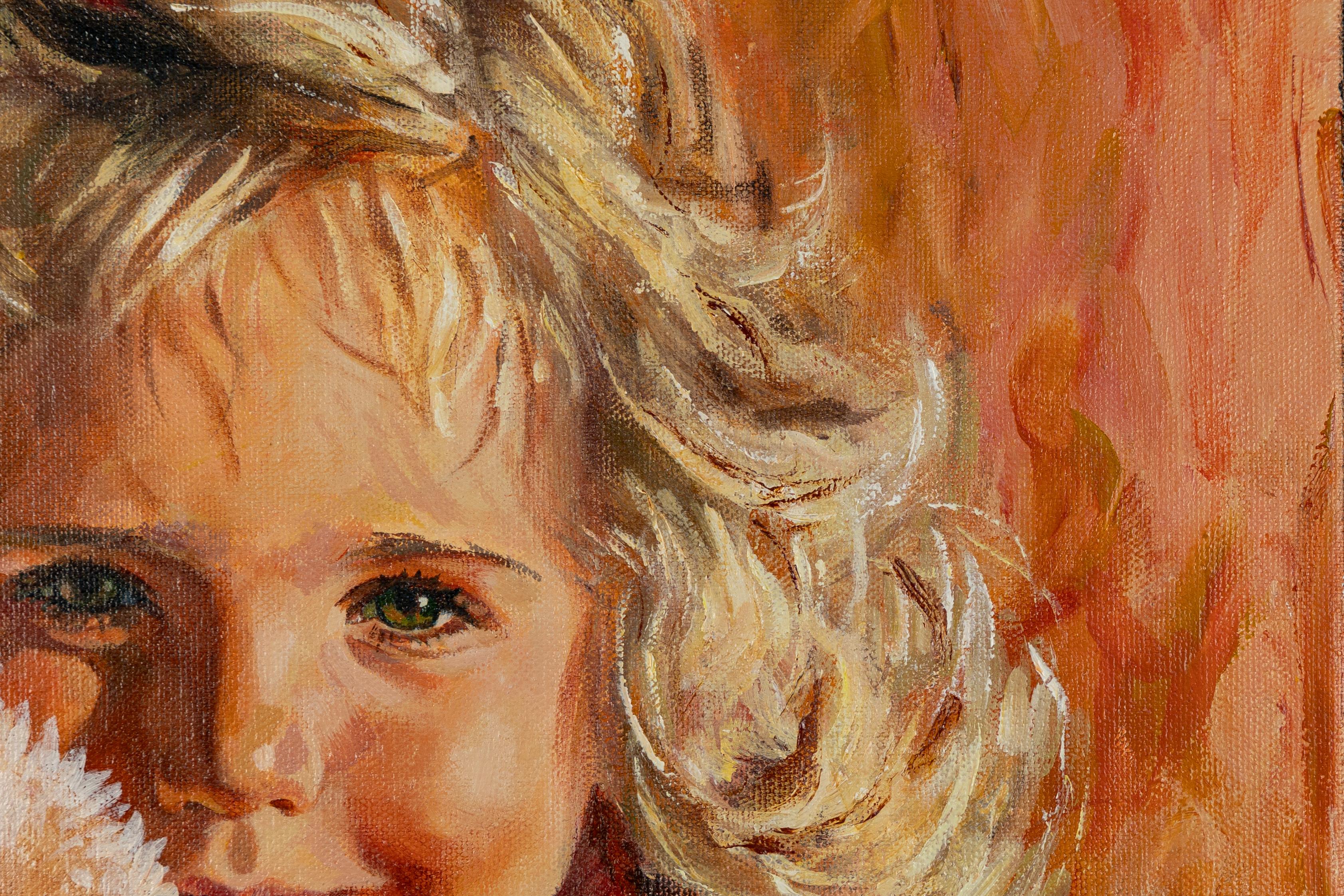 Dies ist mein Teddybär! Porträt eines Mädchens, Acryl, vertikal. im Angebot 5