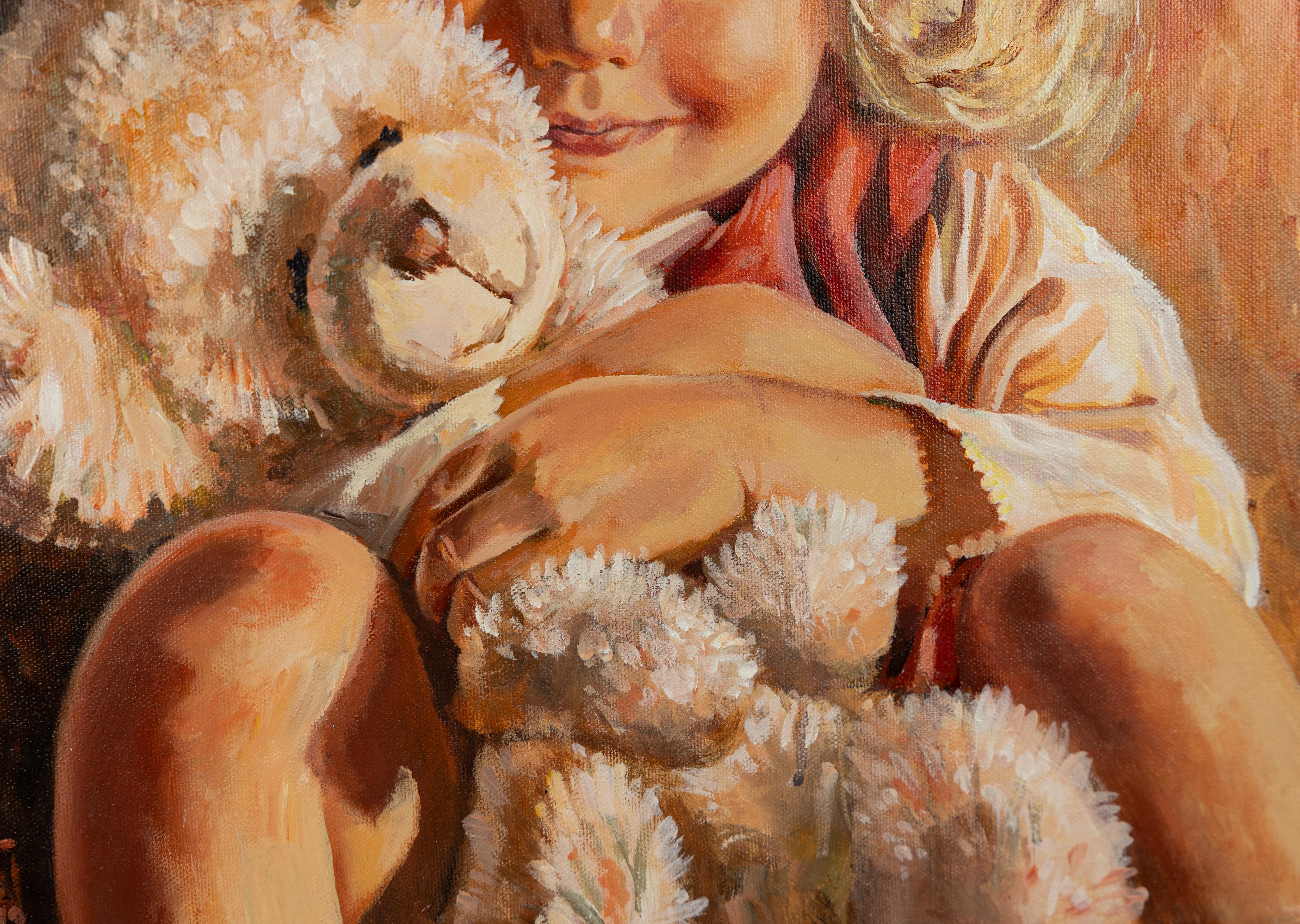 Dies ist mein Teddybär! Porträt eines Mädchens, Acryl, vertikal. im Angebot 3