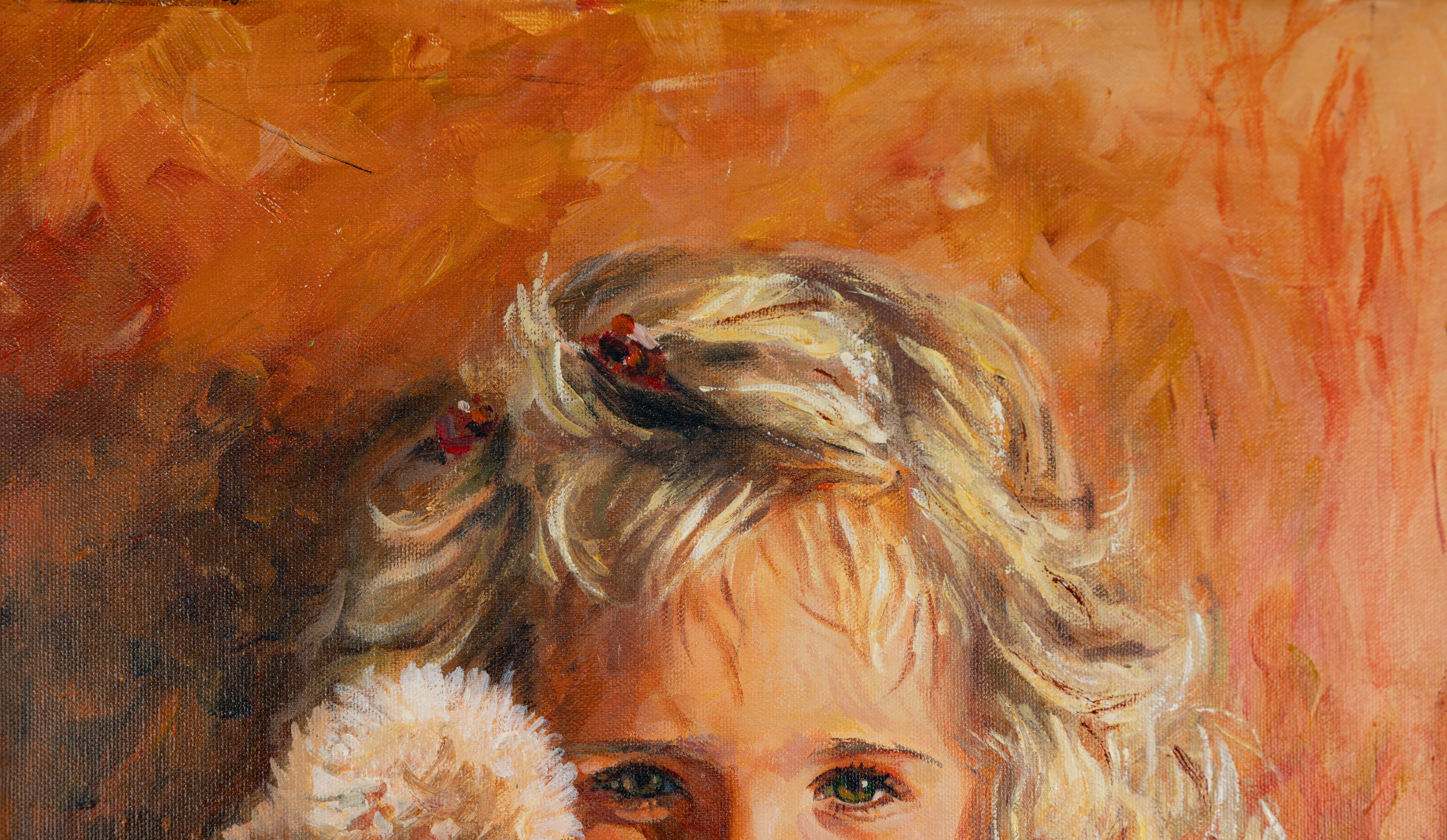 Dies ist mein Teddybär! Porträt eines Mädchens, Acryl, vertikal. im Angebot 4